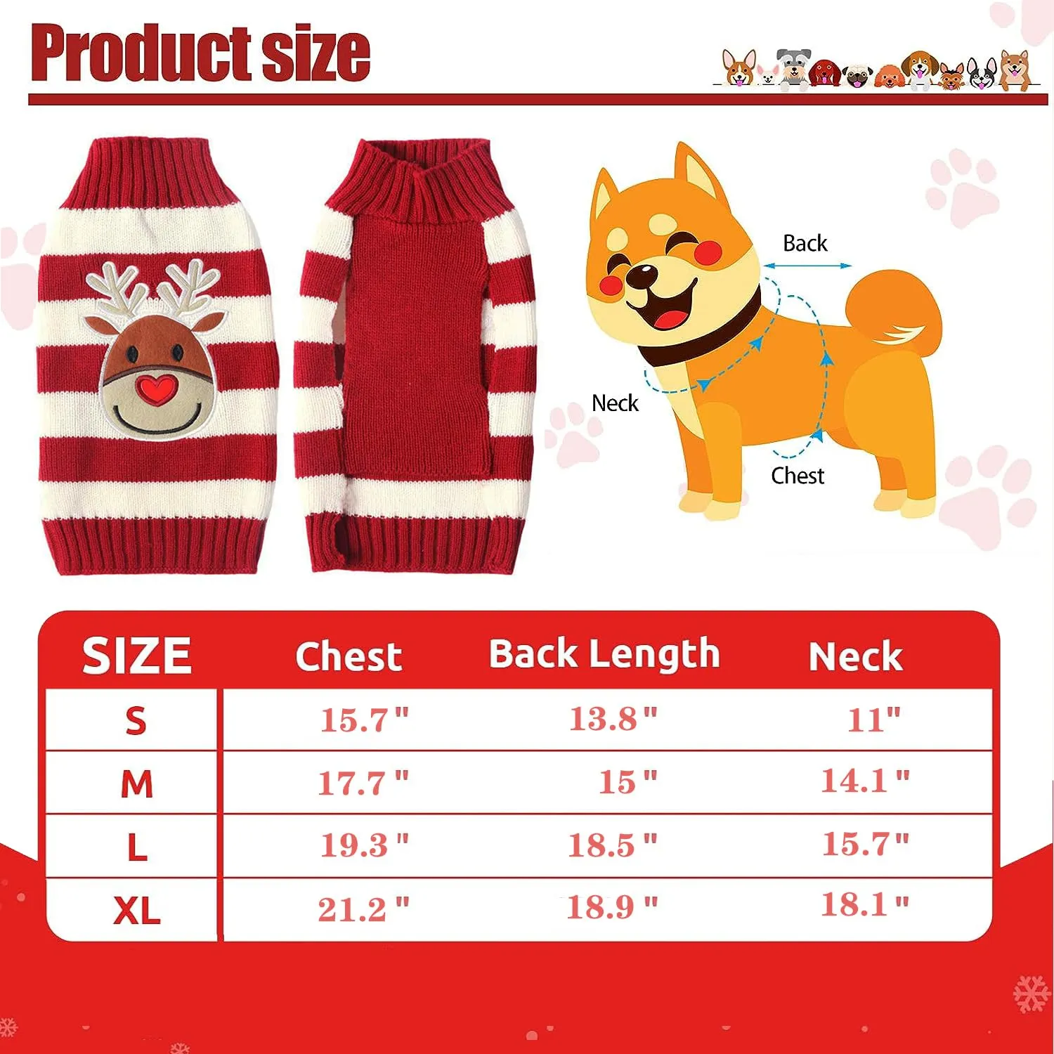 1 Maglioncino Natalizio per Cane o Gatto, Costume Maglieria Maglione Caldo per l’inverno, Lavorato a Maglia, Motivo a Strisce con Alce - immagine 2