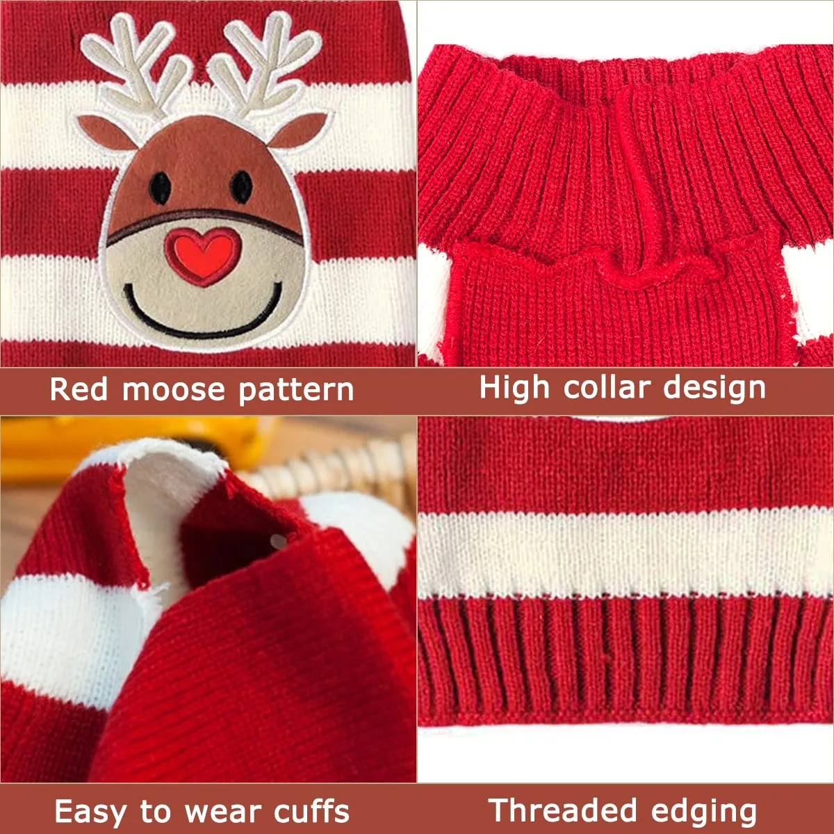 1 Maglioncino Natalizio per Cane o Gatto, Costume Maglieria Maglione Caldo per l’inverno, Lavorato a Maglia, Motivo a Strisce con Alce - immagine 5