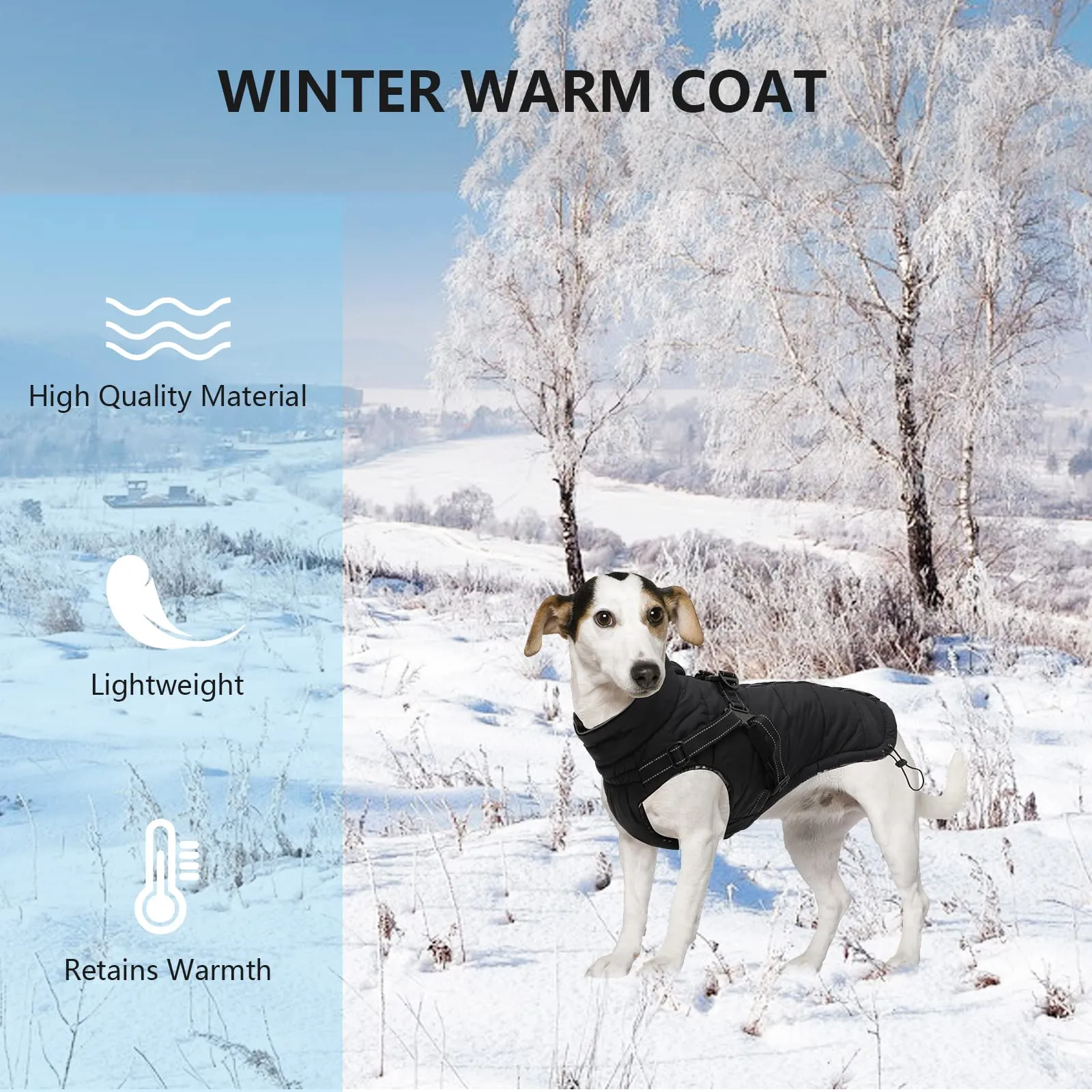 Pethiy- Caldo Cappotto Invernali per Cane con Pettorina integrata, Impermeabile Giacca/Vestiti per cane in Pile con Collo alto antivento e,zip up cappottino per cani piccola taglia-Nero-S - immagine 2