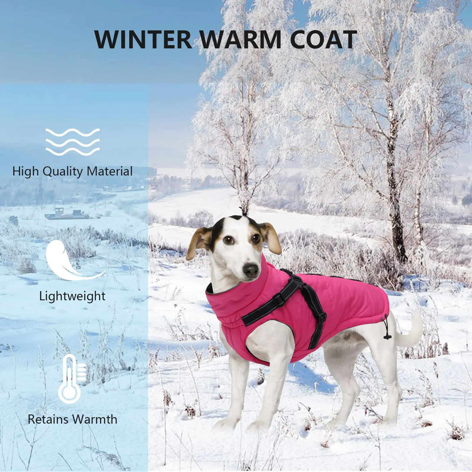 Pethiy- Caldo Cappotto Invernali per Cane con Pettorina integrata, Impermeabile Giacca/Vestiti per cane in Pile con Collo alto antivento e,zip up cappottino per cani piccola taglia-Rosa-XXL - immagine 2