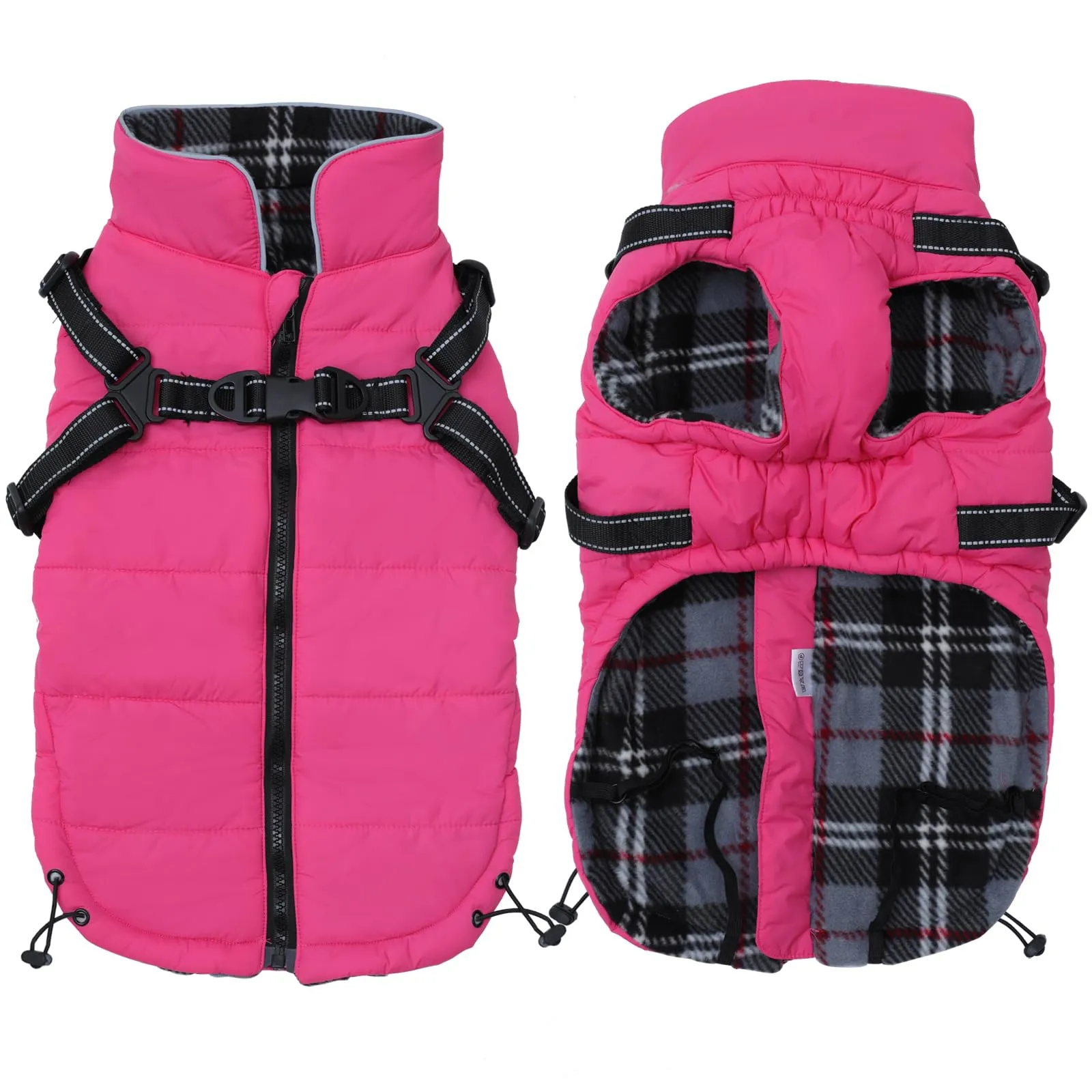 Pethiy- Caldo Cappotto Invernali per Cane con Pettorina integrata, Impermeabile Giacca/Vestiti per cane in Pile con Collo alto antivento e,zip up cappottino per cani piccola taglia-Rosa-M - immagine 1