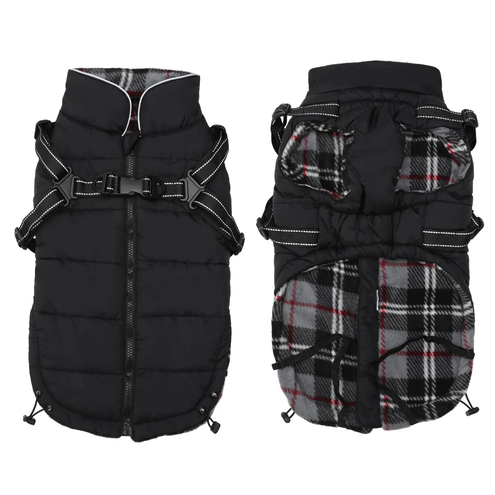 Pethiy- Caldo Cappotto Invernali per Cane con Pettorina integrata, Impermeabile Giacca/Vestiti per cane in Pile con Collo alto antivento e,zip up cappottino per cani piccola taglia-Nero-XL - immagine 1
