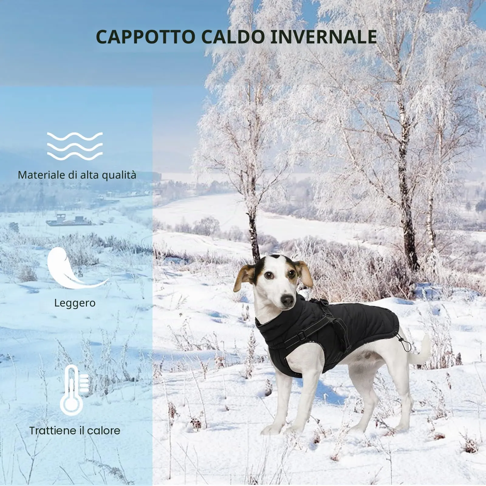Pethiy- Caldo Cappotto Invernali per Cane con Pettorina integrata, Impermeabile Giacca/Vestiti per cane in Pile con Collo alto antivento e,zip up cappottino per cani piccola taglia-Nero-XS - immagine 2