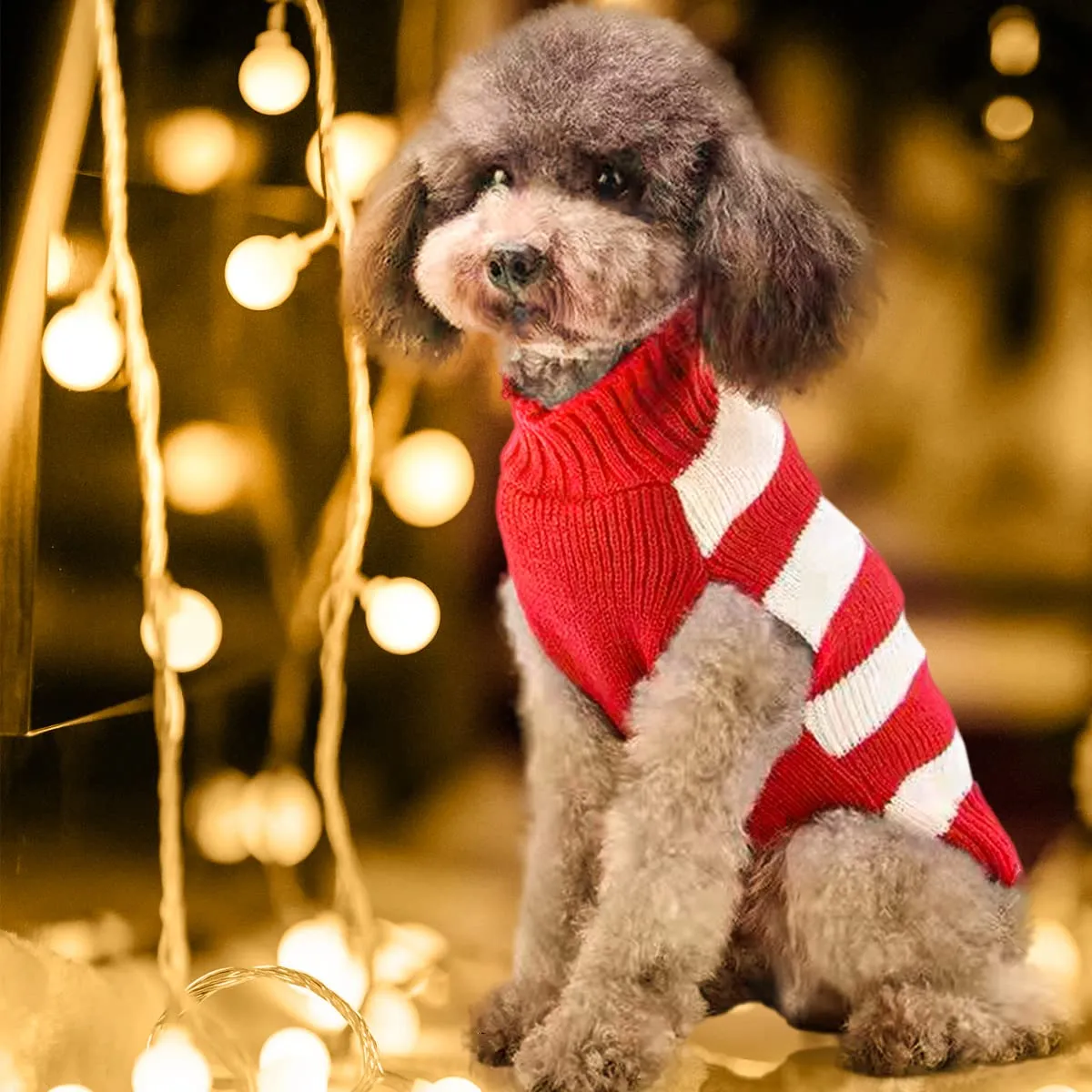 1 Maglioncino Natalizio per Cane o Gatto, Maglione Natalizio per cani, Cane Gatto Maglieria Costume, Cane Gatto Maglieria Maglione, Caldo per l’inverno, Lavorato a Maglia, Motivo a Strisce con Alce - immagine 7