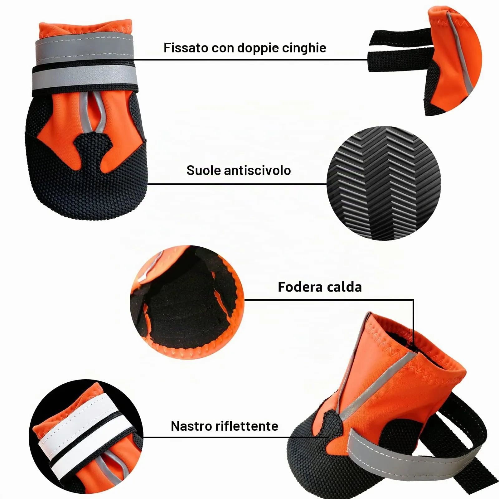 NeuWee Scarpe per Cani, 4 Pezzi scarpe per cani impermeabili con cinturini riflettenti, Suola antiscivolo Protezioni per zampe Stivali per Cani per cani di taglia piccola e media (M, arancia) - immagine 2