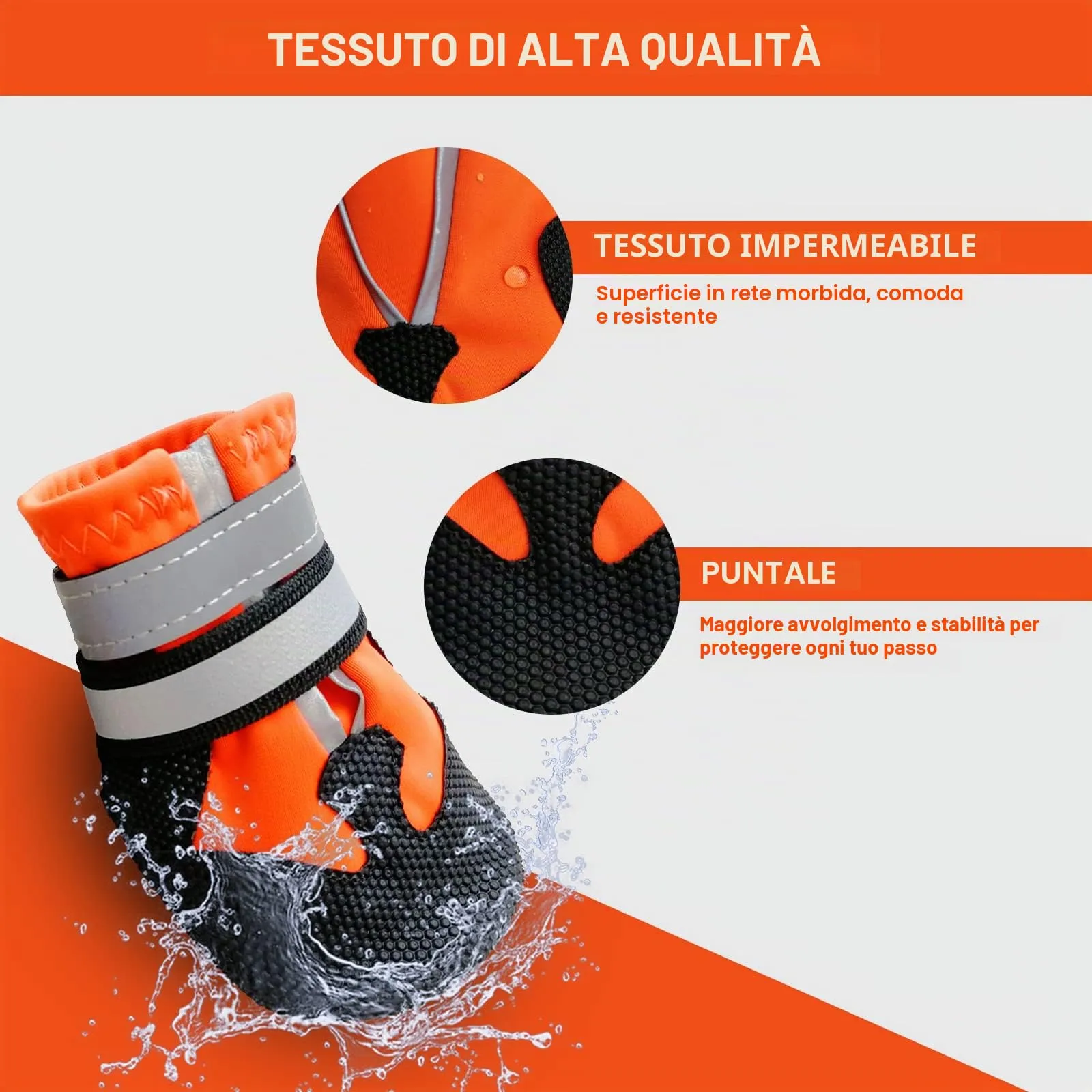 NeuWee Scarpe per Cani, 4 Pezzi scarpe per cani impermeabili con cinturini riflettenti, Suola antiscivolo Protezioni per zampe Stivali per Cani per cani di taglia piccola e media (M, arancia) - immagine 3