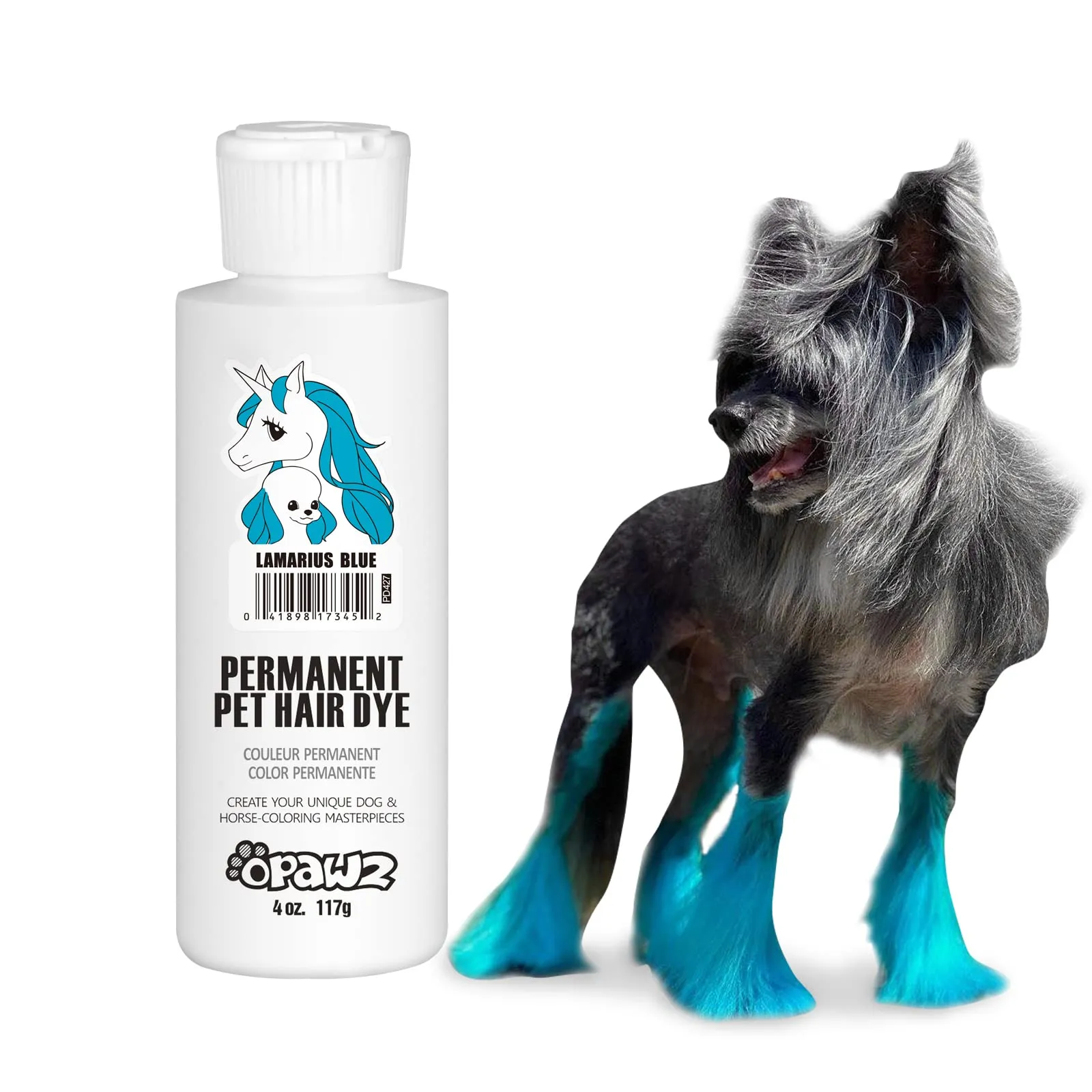 Opawz Permanente Tintura per Cani, Saloni Utilizzata Sicuro per Un Decennio Colorante per Cani, Tintura per Animali Dura Oltre 20 Lavaggi per Cani e Cavalli (Lamarius Blu) - immagine 1