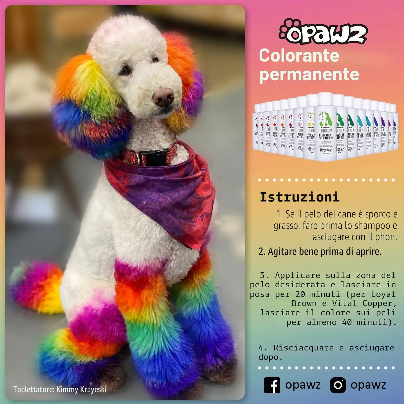 Opawz Permanente Tintura per Cani, Saloni Utilizzata Sicuro per Un Decennio Colorante per Cani, Tintura per Animali Dura Oltre 20 Lavaggi per Cani e Cavalli (Cobalto Blu) - immagine 3