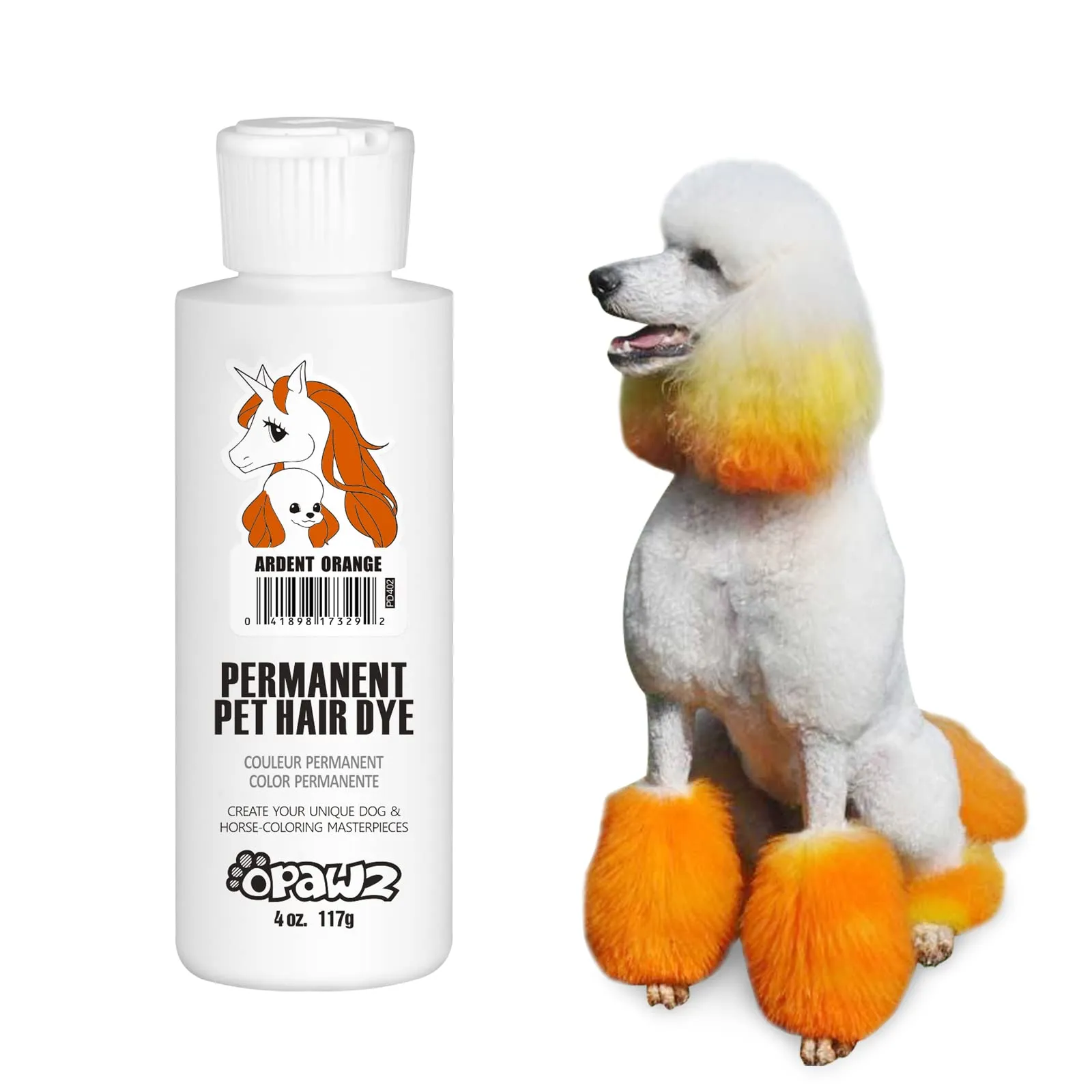 Opawz Permanente Tintura per Cani, Saloni Utilizzata Sicuro per Un Decennio Colorante per Cani, Tintura per Animali Dura Oltre 20 Lavaggi per Cani e Cavalli (Ardente Arancione) - immagine 1