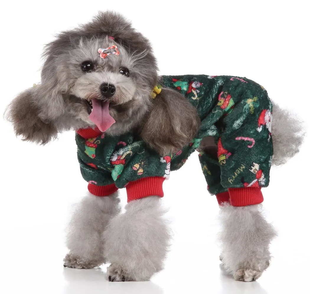 XIAOYU Babbo Natale neve scatola regalo modello Natale vestiti per animali domestici cane caldo pigiama gatto costumi di Natale tuta cucciolo, verde, M - immagine 2