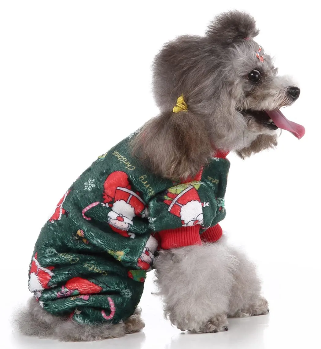 XIAOYU Babbo Natale neve scatola regalo modello Natale vestiti per animali domestici cane caldo pigiama gatto costumi di Natale tuta cucciolo, verde, L - immagine 4