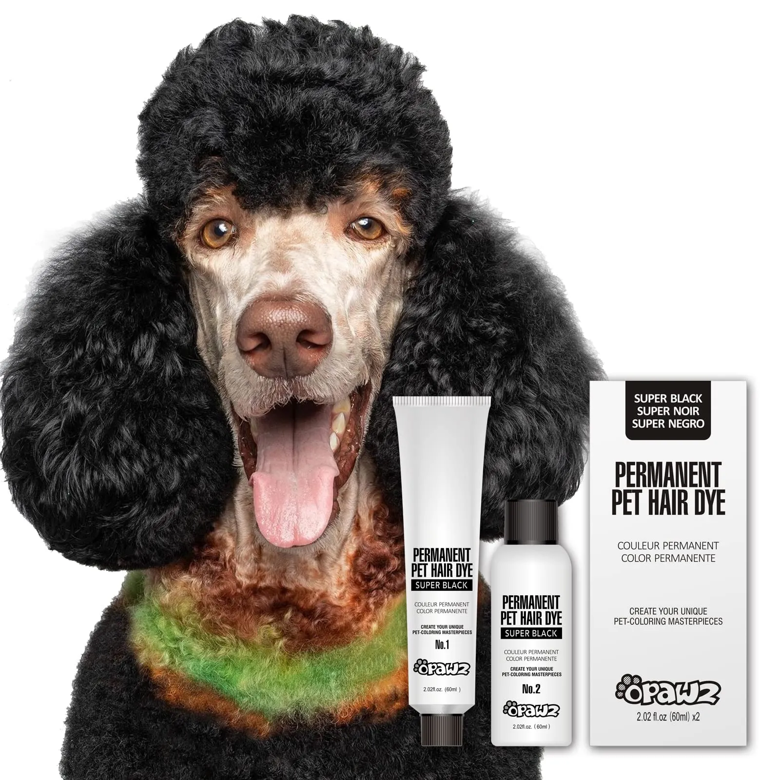 Opawz Permanente Tintura per Cani, Saloni Utilizzata Sicuro per Un Decennio Colorante per Cani, Tintura per Animali Dura Oltre 20 Lavaggi per Cani e Cavalli (Super Nero) - immagine 1