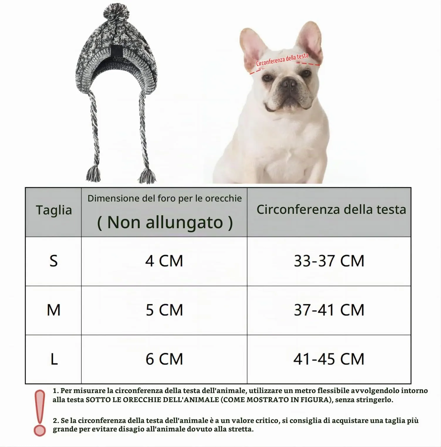 FainFun Berretto invernale per cani – Cappello lavorato a maglia caldo e soffice con treccia lunga - Grigio (M) - immagine 2