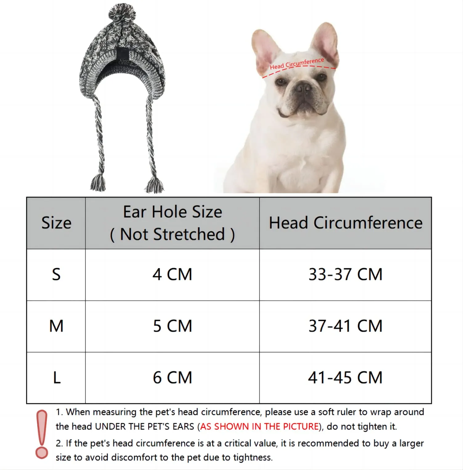 FainFun Cappello Antivento per Cani in Maglia Grigia, Copricapo Con Lunga Treccia per Animali Domestici, Berretto Invernale Lavorato (S) - immagine 2