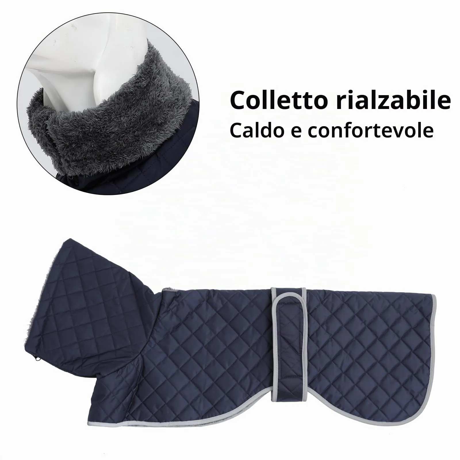 Geyecete Invernale Cappotto per cane,Cappotto levrieri Impermeabile, Calda Giacca Whippet,Pullover per cane con Foro per Imbracatura , Cappotto Cane taglia grande/Medio-Blu-M - immagine 2
