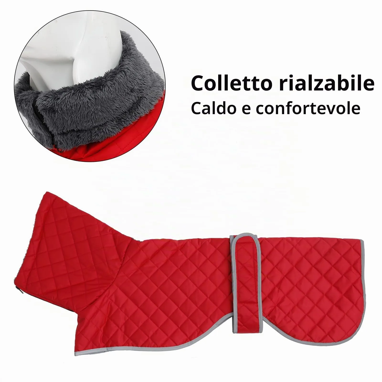 Geyecete Cappotto Levrieri Impermeabile,Invernale Cappotto Cane con fodera in fleece,Calda Giacca Whippet,Cappotto Whippet,Pullover per Cane con Foro per Imbracatura-Rosso-XXXL - immagine 2