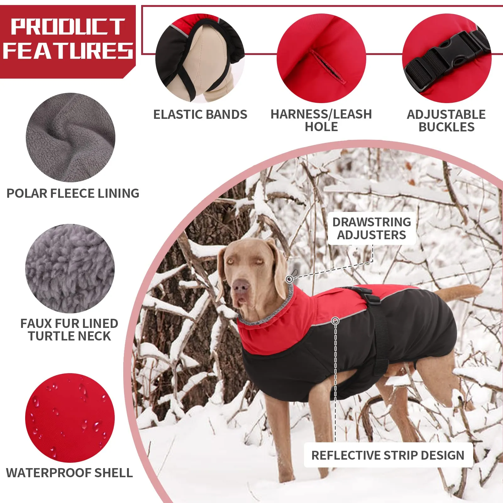 Hjyokuso Cappotto per Cani Impermeabile - Giacca Invernale Calda Antivento, Abbigliamento Completo per Cani di Taglia Piccola e Media Con Striscia Riflettente - immagine 3