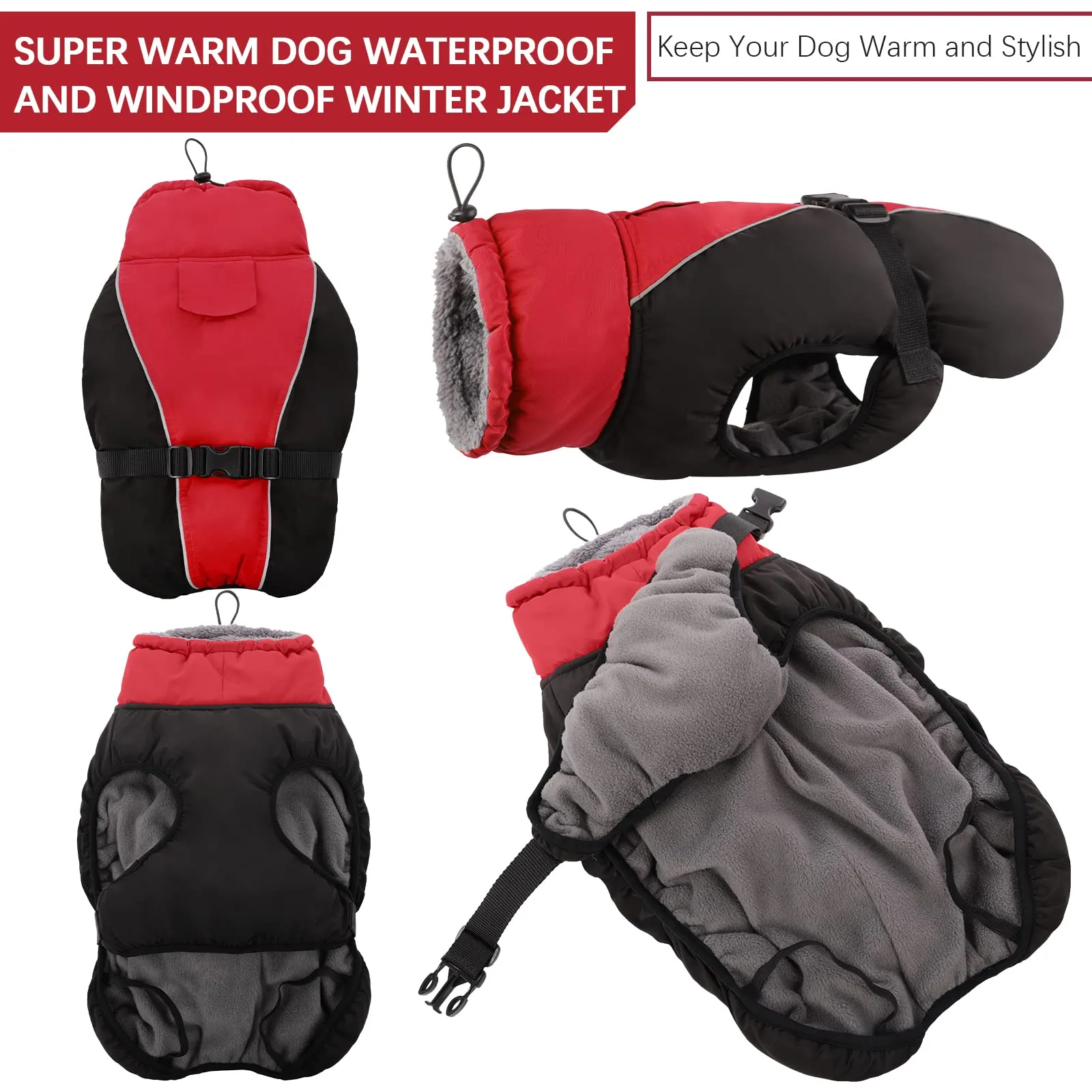 Hjyokuso Cappotto per Cani Impermeabile - Giacca Invernale Calda Antivento, Abbigliamento Completo per Cani di Taglia Piccola e Media Con Striscia Riflettente - immagine 4