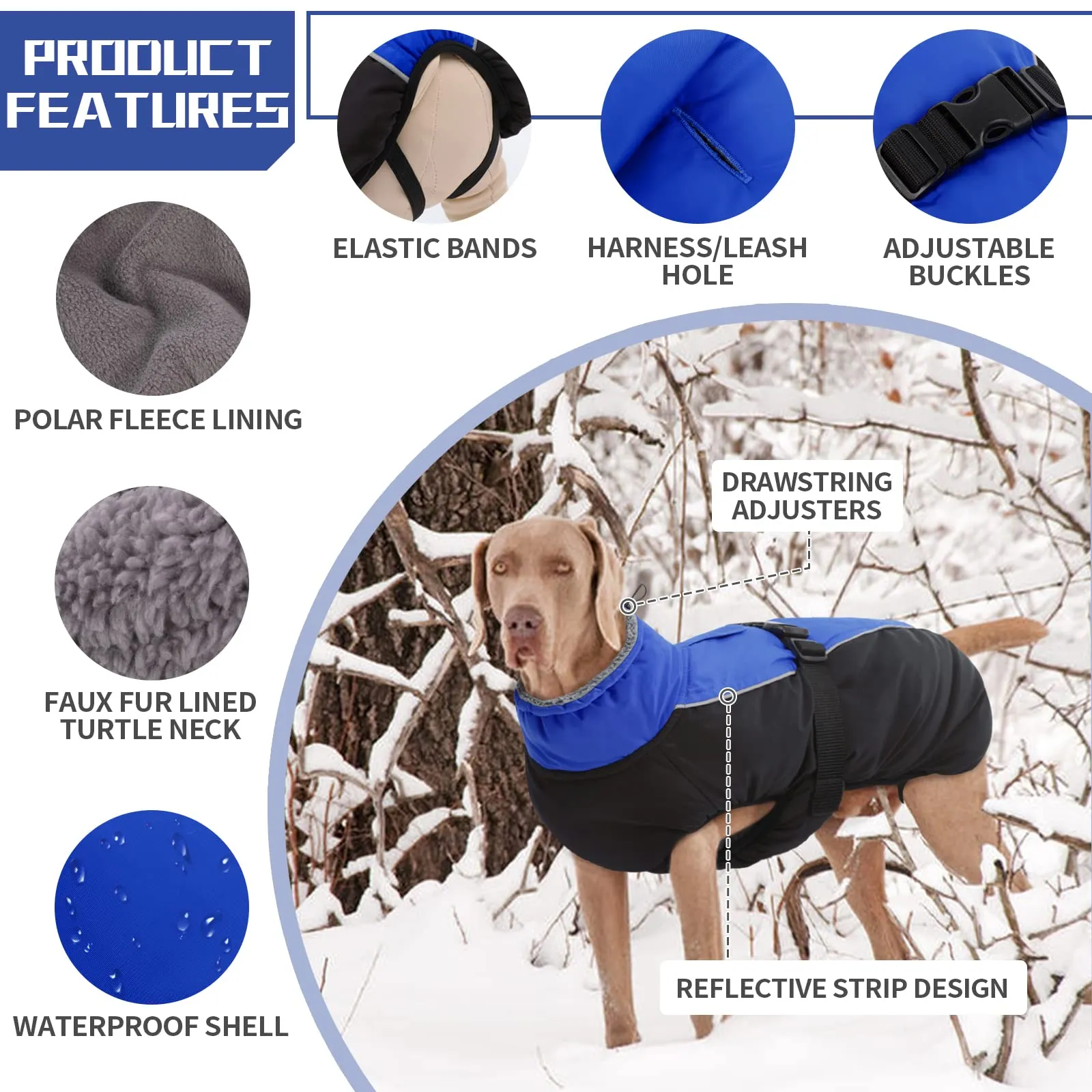 Hjyokuso Cappotto per Cani Impermeabile - Giacca Invernale Calda Antivento, Abbigliamento Completo per Cani di Taglia Piccola e Media Con Striscia Riflettente - immagine 3