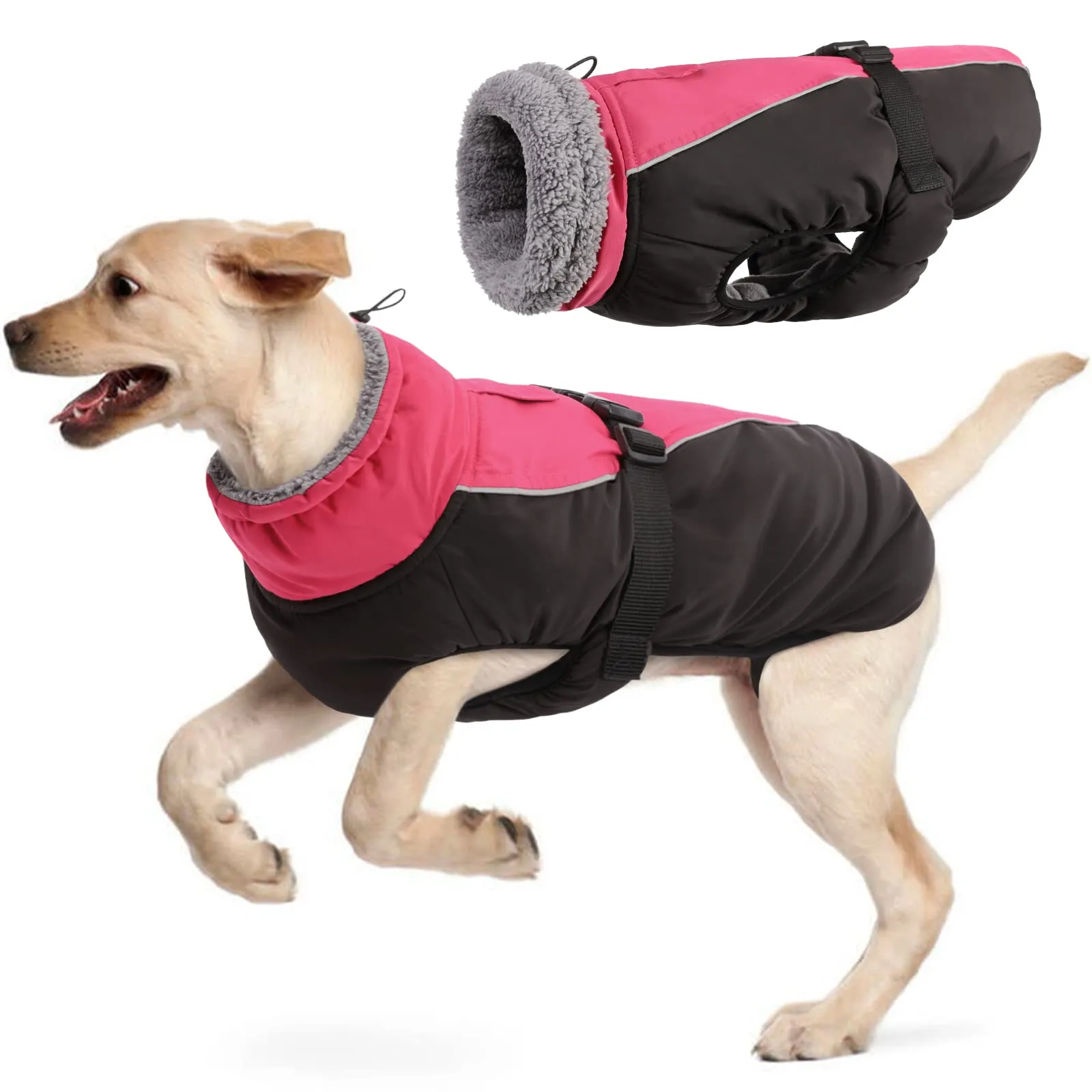 Hjyokuso Cappotto per cani impermeabile Giacca invernale calda, Giacca per cani antivento Abbigliamento per cani Completo per cani di taglia piccola di taglia media Con Striscia Riflettente - immagine 1
