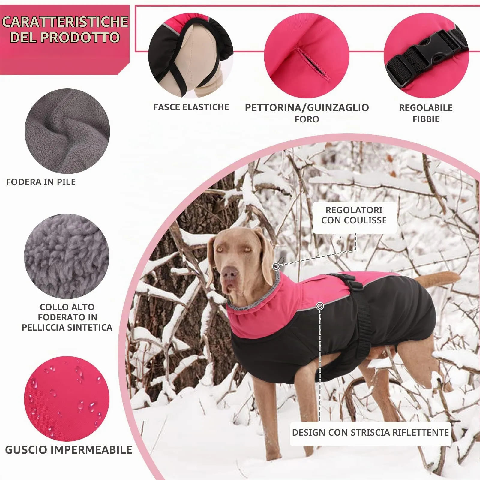 Hjyokuso Cappotto per cani impermeabile Giacca invernale calda, Giacca per cani antivento Abbigliamento per cani Completo per cani di taglia piccola di taglia media Con Striscia Riflettente - immagine 3