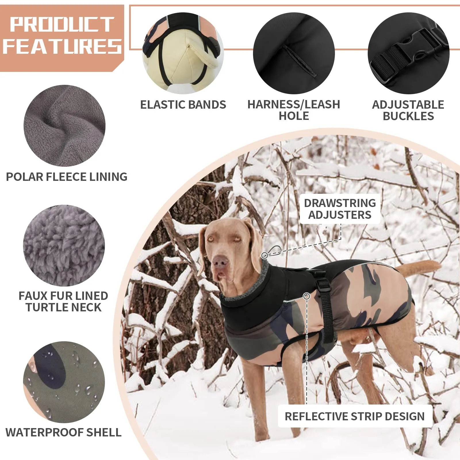Hjyokuso Cappotto per Cani Impermeabile - Giacca Invernale Calda e Antivento, Abbigliamento Completo per Cani di Taglia Piccola e Media Con Striscia Riflettente - immagine 3
