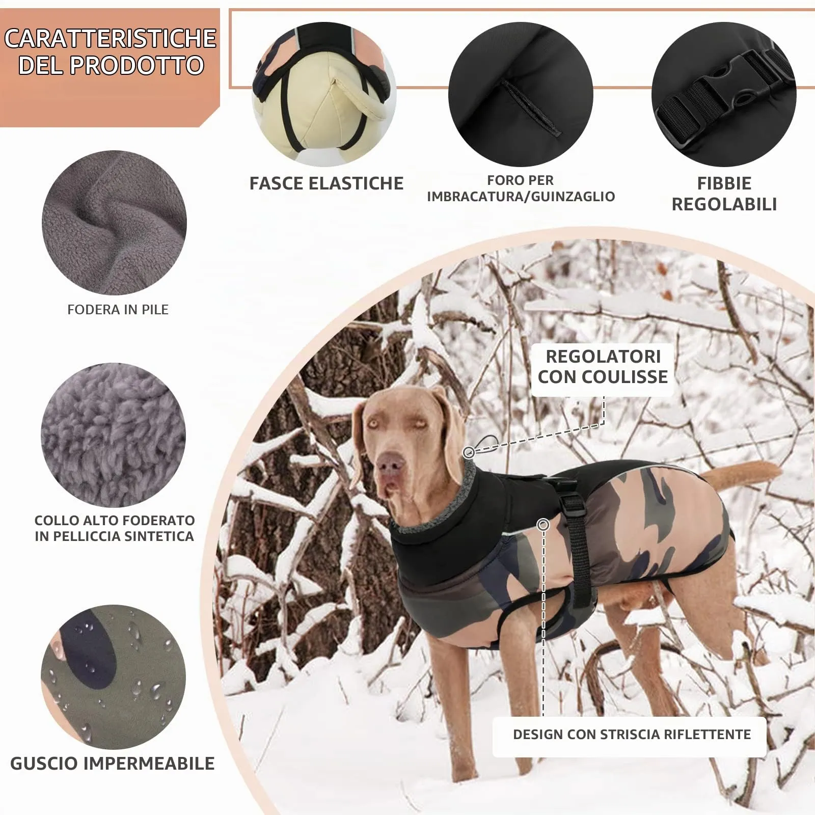 Hjyokuso Cappotto per cani impermeabile Giacca invernale calda, Giacca per cani antivento Abbigliamento per cani Completo per cani di taglia piccola di taglia media Con Striscia Riflettente - immagine 3