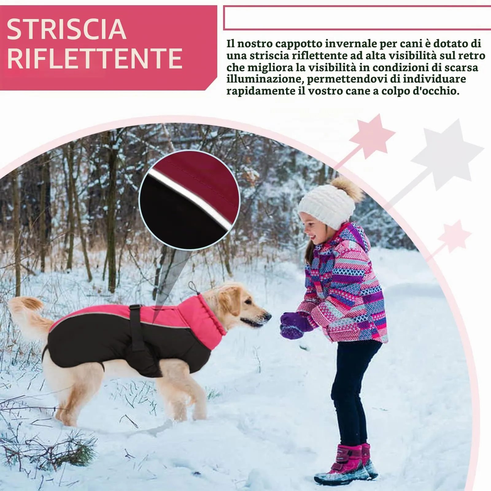 Hjyokuso Cappotto per cani impermeabile Giacca invernale calda, Giacca per cani antivento Abbigliamento per cani Completo per cani di taglia piccola di taglia media Con Striscia Riflettente - immagine 5