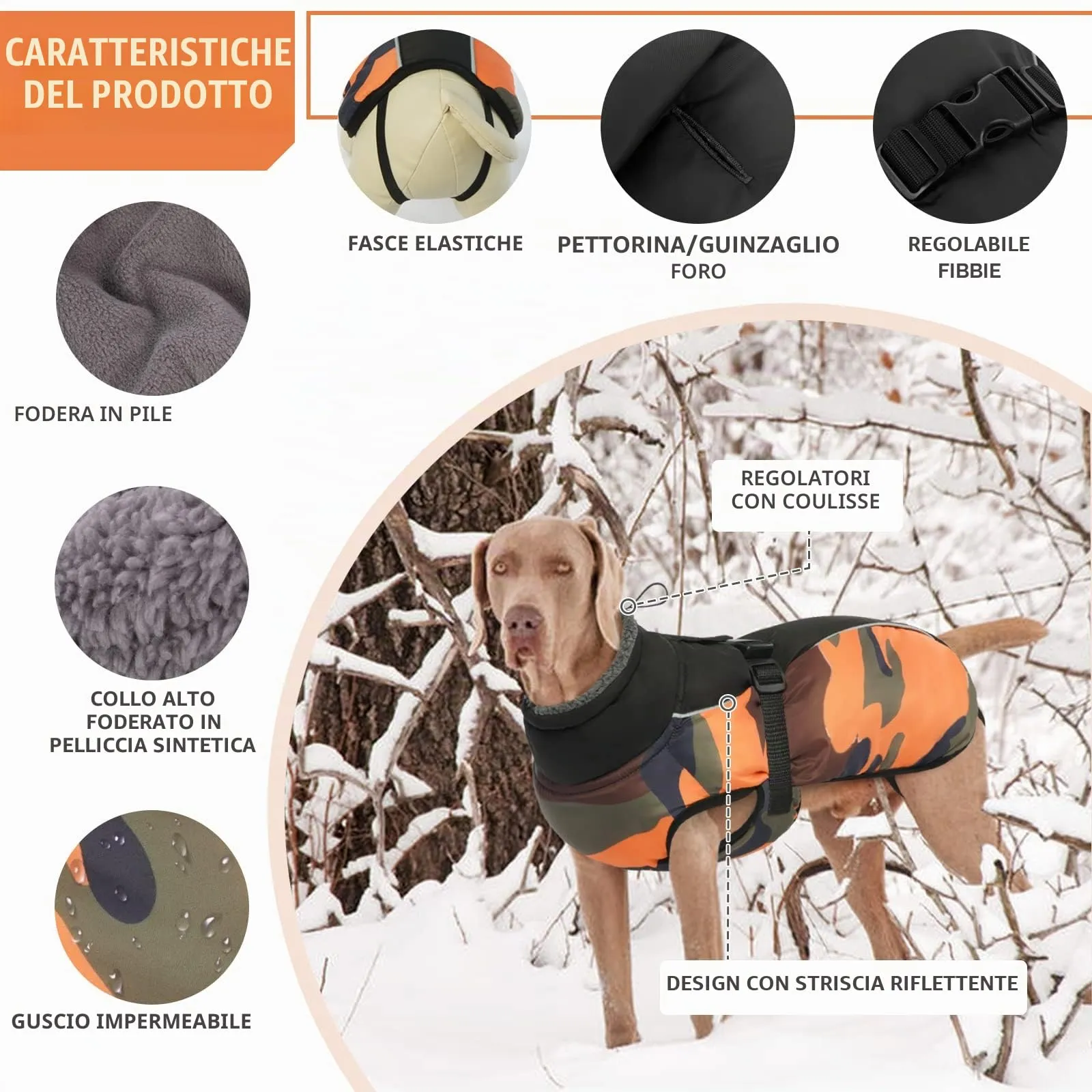 Hjyokuso Cappotto per cani impermeabile Giacca invernale calda, Giacca per cani antivento Abbigliamento per cani Completo per cani di taglia piccola di taglia media Con Striscia Riflettente - immagine 3