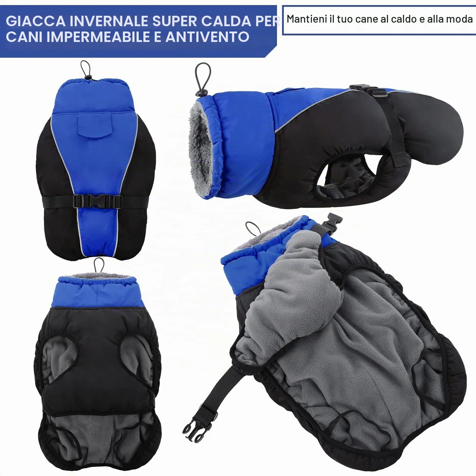 Hjyokuso Cappotto per cani impermeabile Giacca invernale calda, Giacca per cani antivento Abbigliamento per cani Completo per cani di taglia piccola di taglia media Con Striscia Riflettente - immagine 4