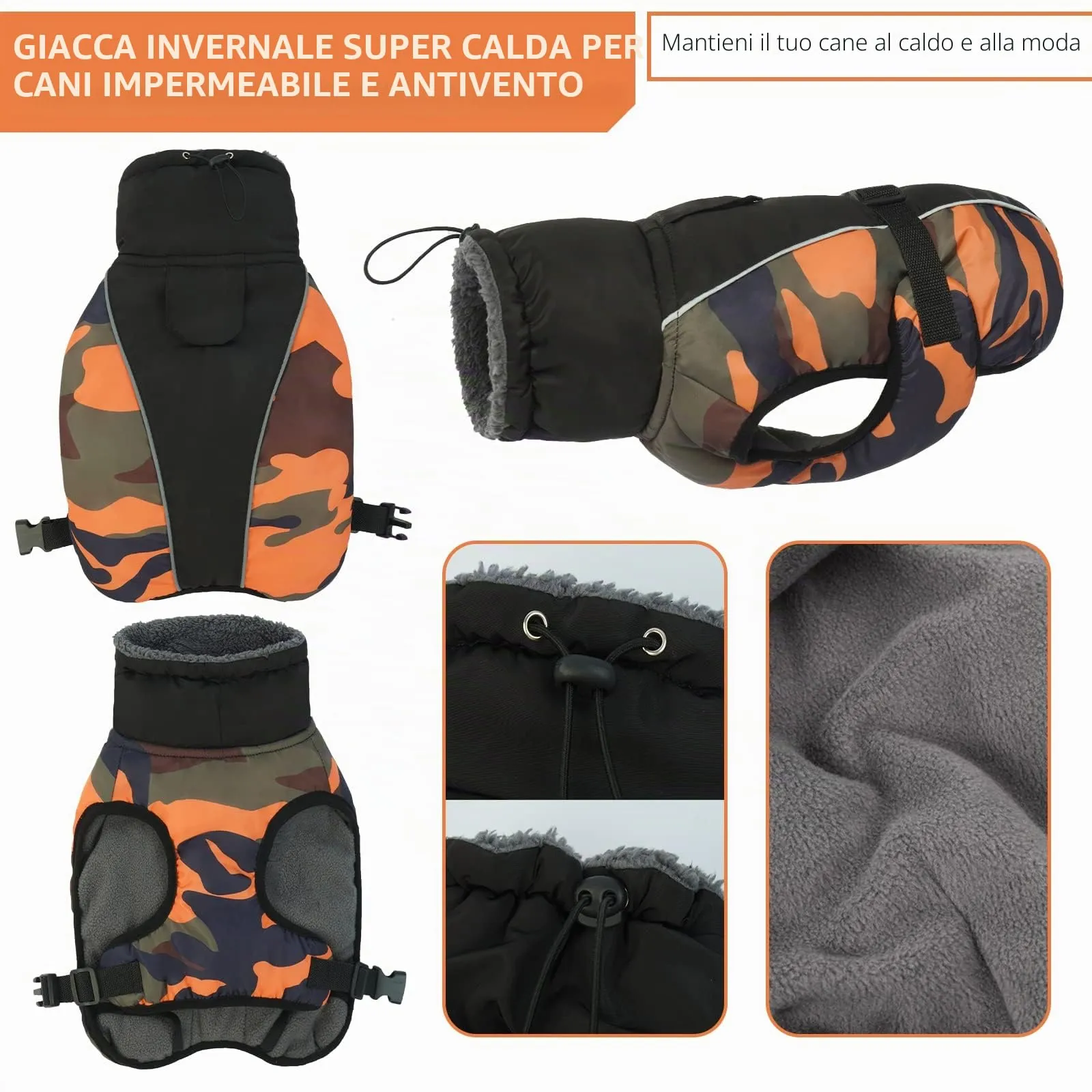 Hjyokuso Cappotto per cani impermeabile Giacca invernale calda, Giacca per cani antivento Abbigliamento per cani Completo per cani di taglia piccola di taglia media Con Striscia Riflettente - immagine 4