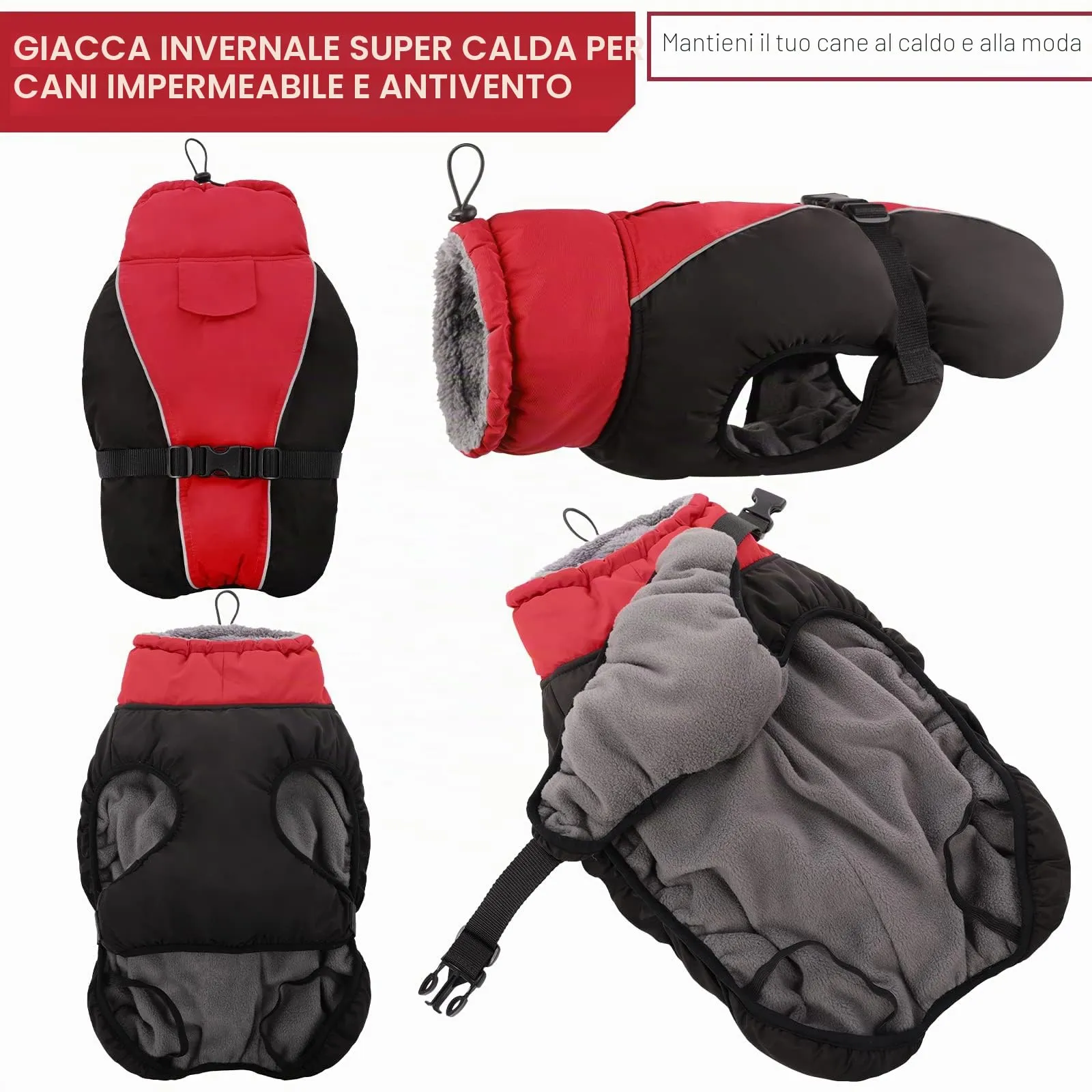Hjyokuso Cappotto per Cani Impermeabile - Giacca Invernale Calda e Antivento, Abbigliamento Completo per Cani di Taglia Piccola e Media Con Striscia Riflettente - immagine 4