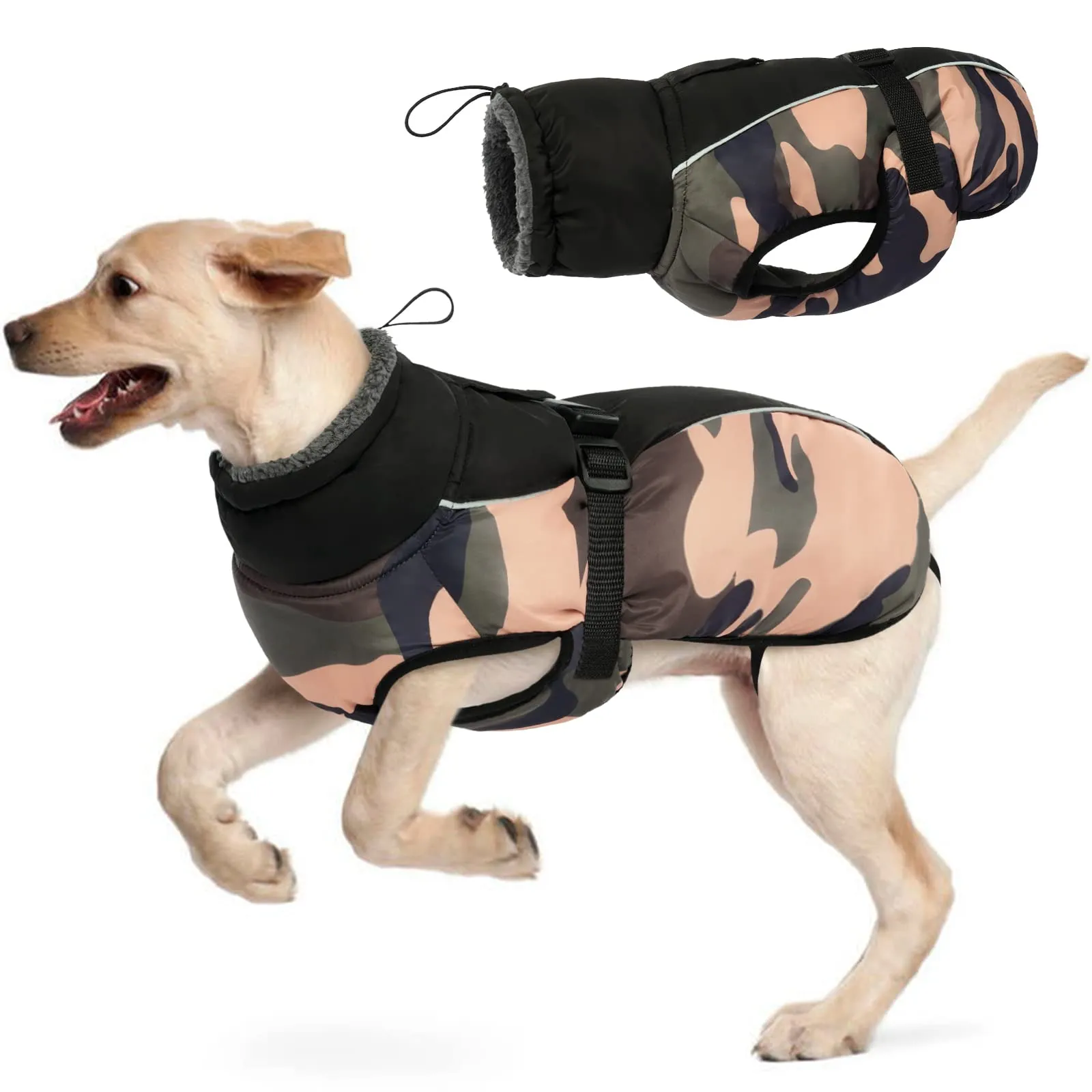 Hjyokuso Cappotto per cani impermeabile Giacca invernale calda, Giacca per cani antivento Abbigliamento per cani Completo per cani di taglia piccola di taglia media Con Striscia Riflettente - immagine 1