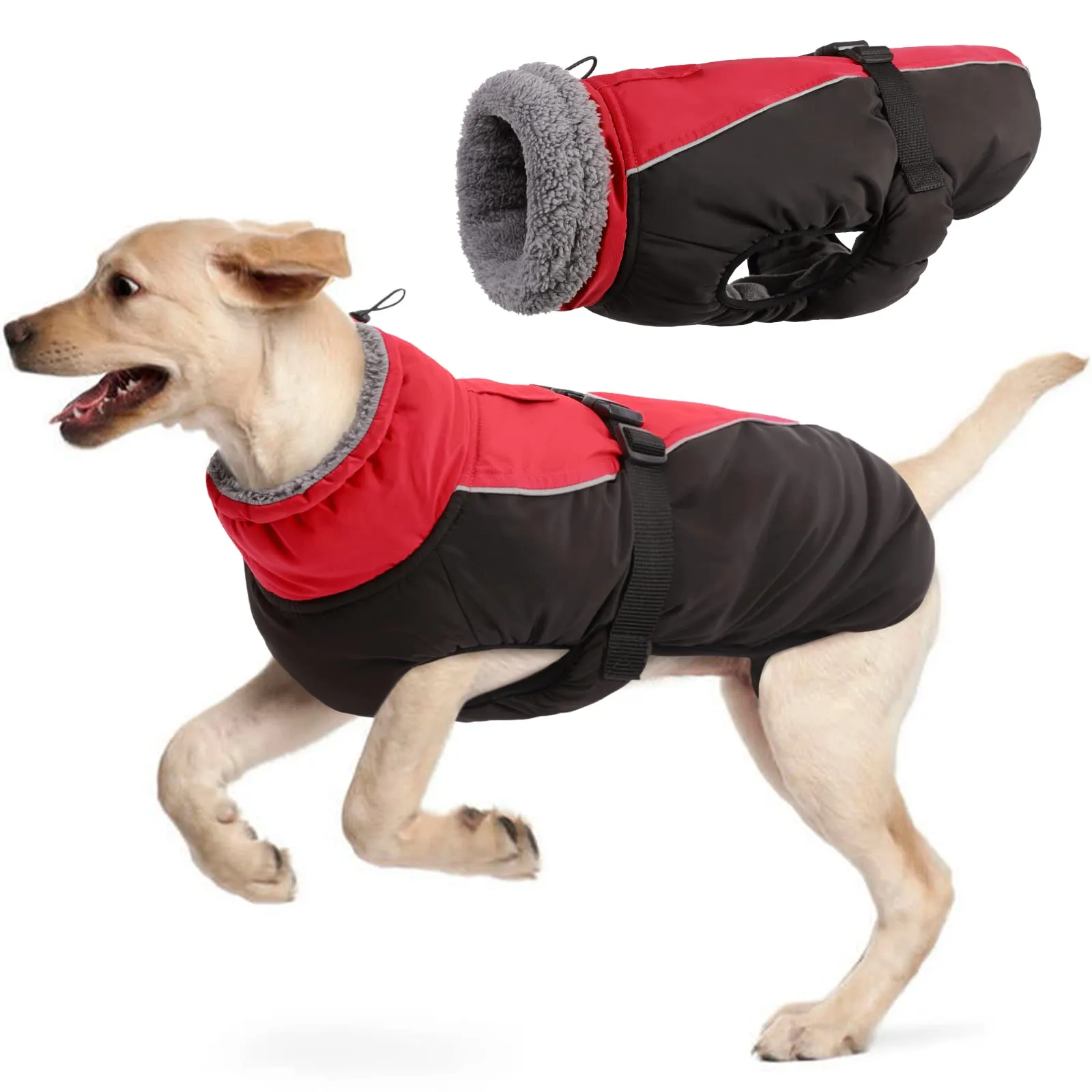 Hjyokuso Cappotto per cani impermeabile Giacca invernale calda, Giacca per cani antivento Abbigliamento per cani Completo per cani di taglia piccola di taglia media Con Striscia Riflettente - immagine 1