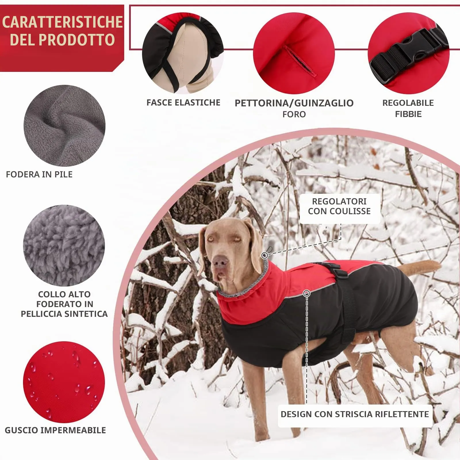 Hjyokuso Cappotto per cani impermeabile Giacca invernale calda, Giacca per cani antivento Abbigliamento per cani Completo per cani di taglia piccola di taglia media Con Striscia Riflettente - immagine 3