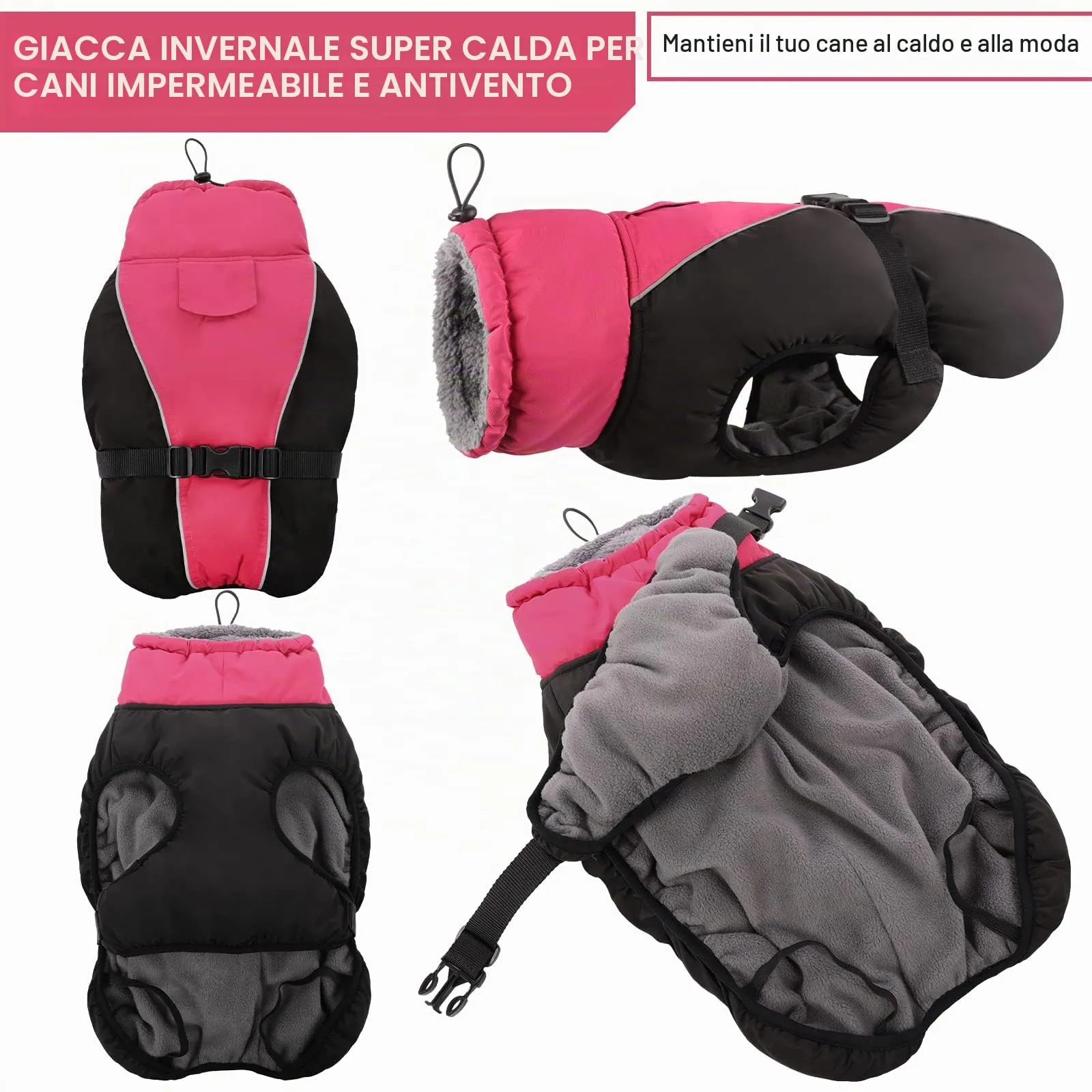 Hjyokuso Cappotto per Cani Impermeabile, Giacca Invernale Calda e Antivento, Abbigliamento Completo per Cani di Taglia Piccola e Media Con Striscia Riflettente - immagine 4