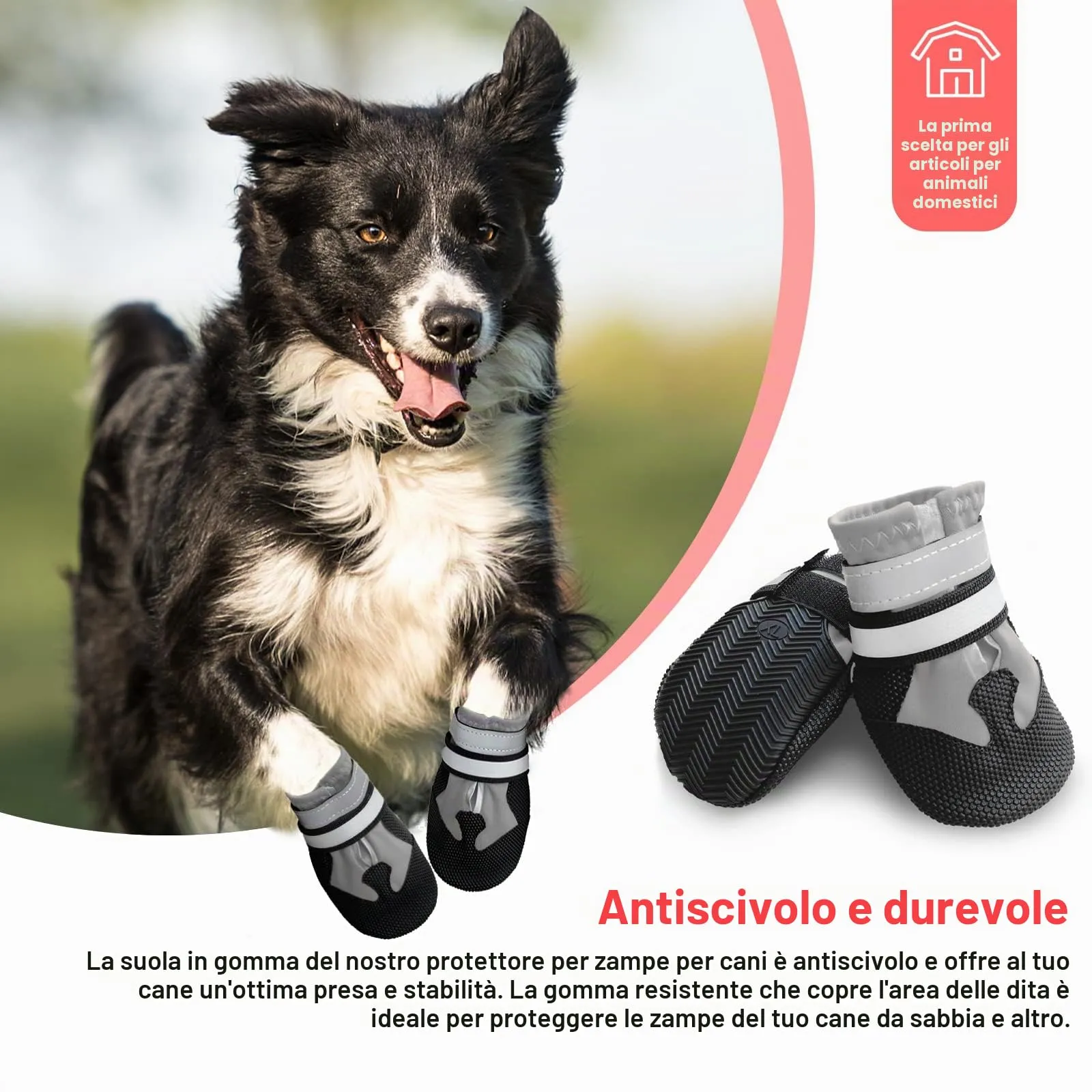 NeuWee scarpe per cani, Set di 4 Stivali per cani impermeabili con cinturini riflettenti, antiscivolo Protezioni per zampe da esterno Scarpe per cani di taglia piccola, media e Grande(M,Grigio) - immagine 4