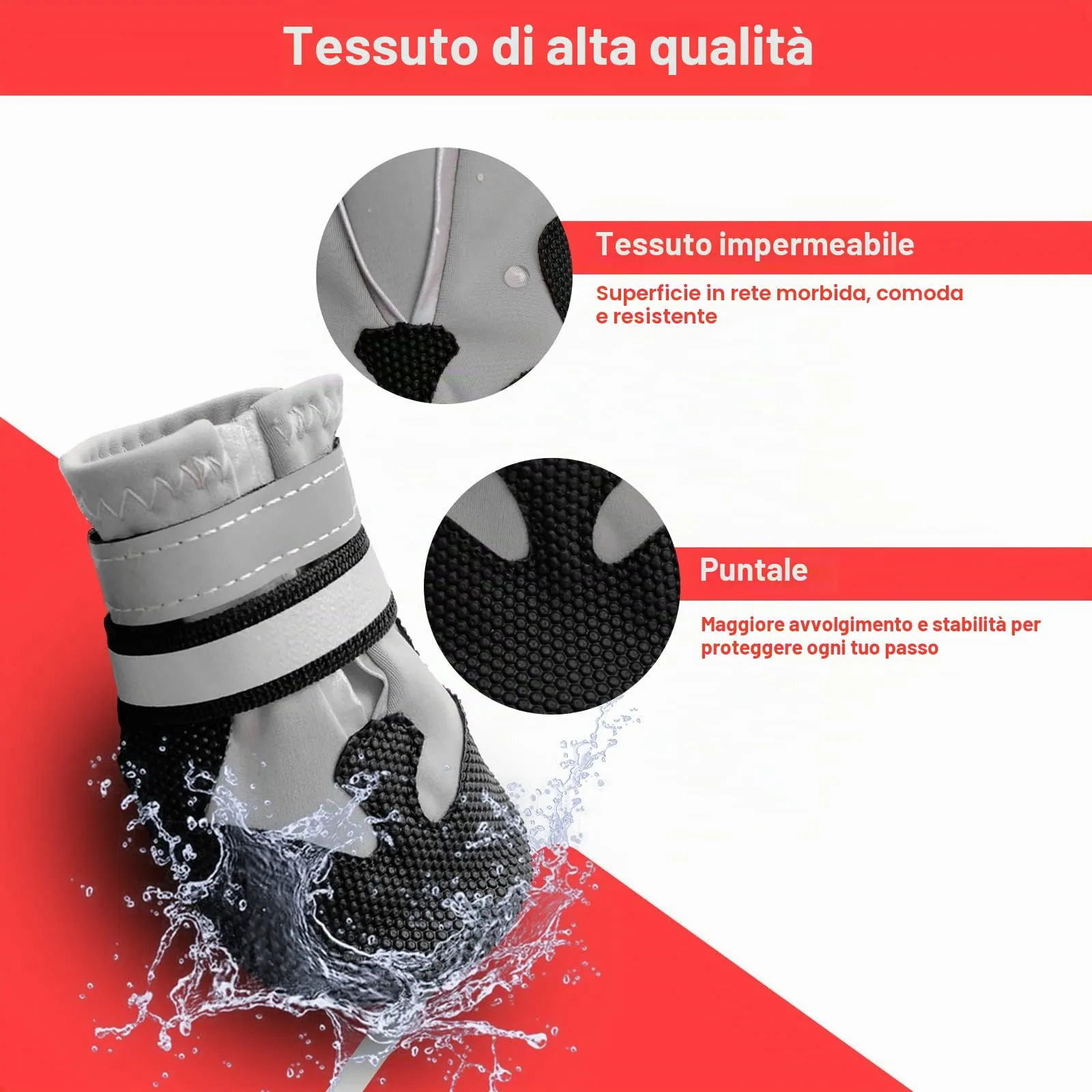 NeuWee scarpe per cani, Set di 4 Stivali per cani impermeabili con cinturini riflettenti, antiscivolo Protezioni per zampe da esterno Scarpe per cani di taglia piccola, media e Grande(XXL, Grigio) - immagine 3