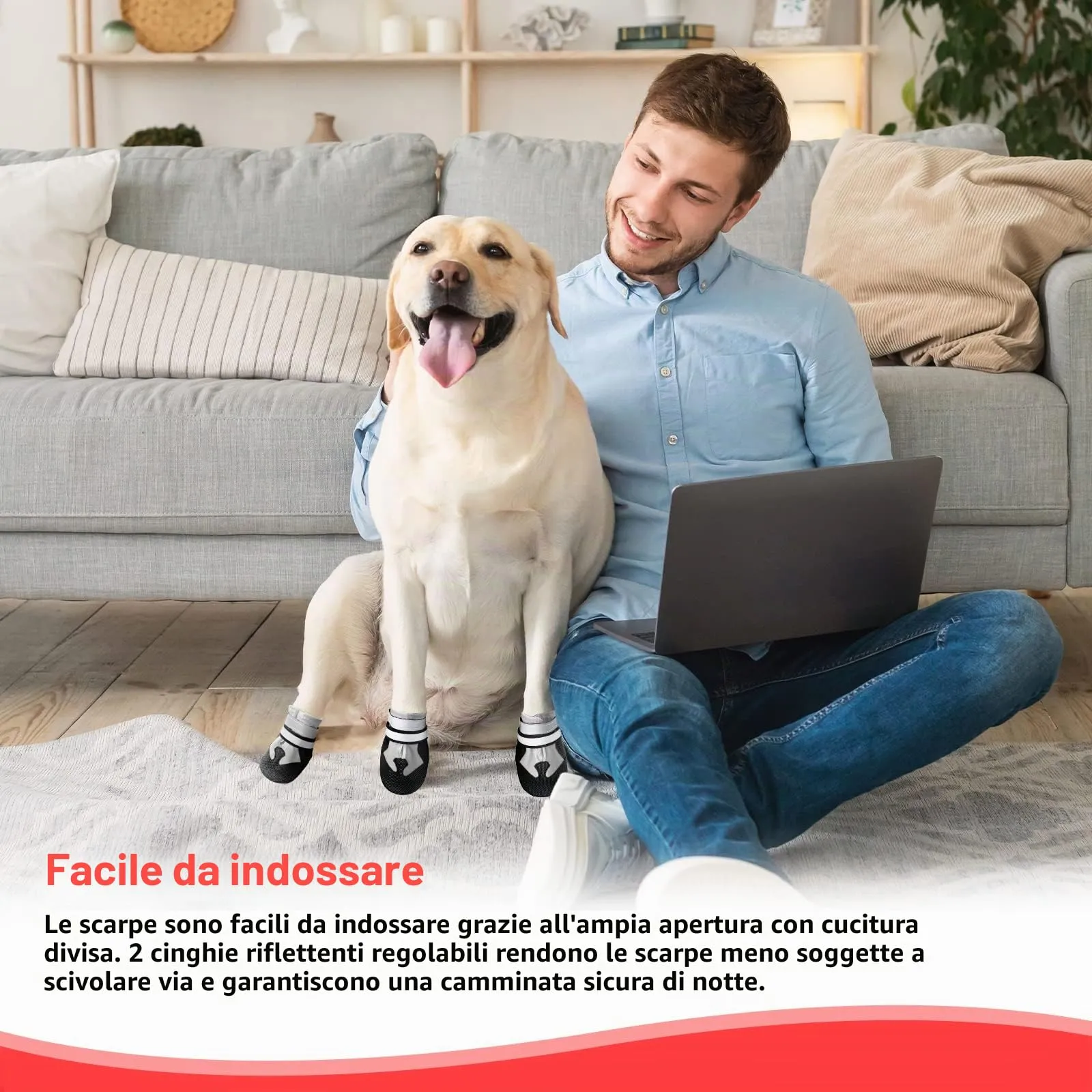 NeuWee scarpe per cani, Set di 4 Stivali per cani impermeabili con cinturini riflettenti, antiscivolo Protezioni per zampe da esterno Scarpe per cani di taglia piccola, media e Grande(XXL, Grigio) - immagine 5