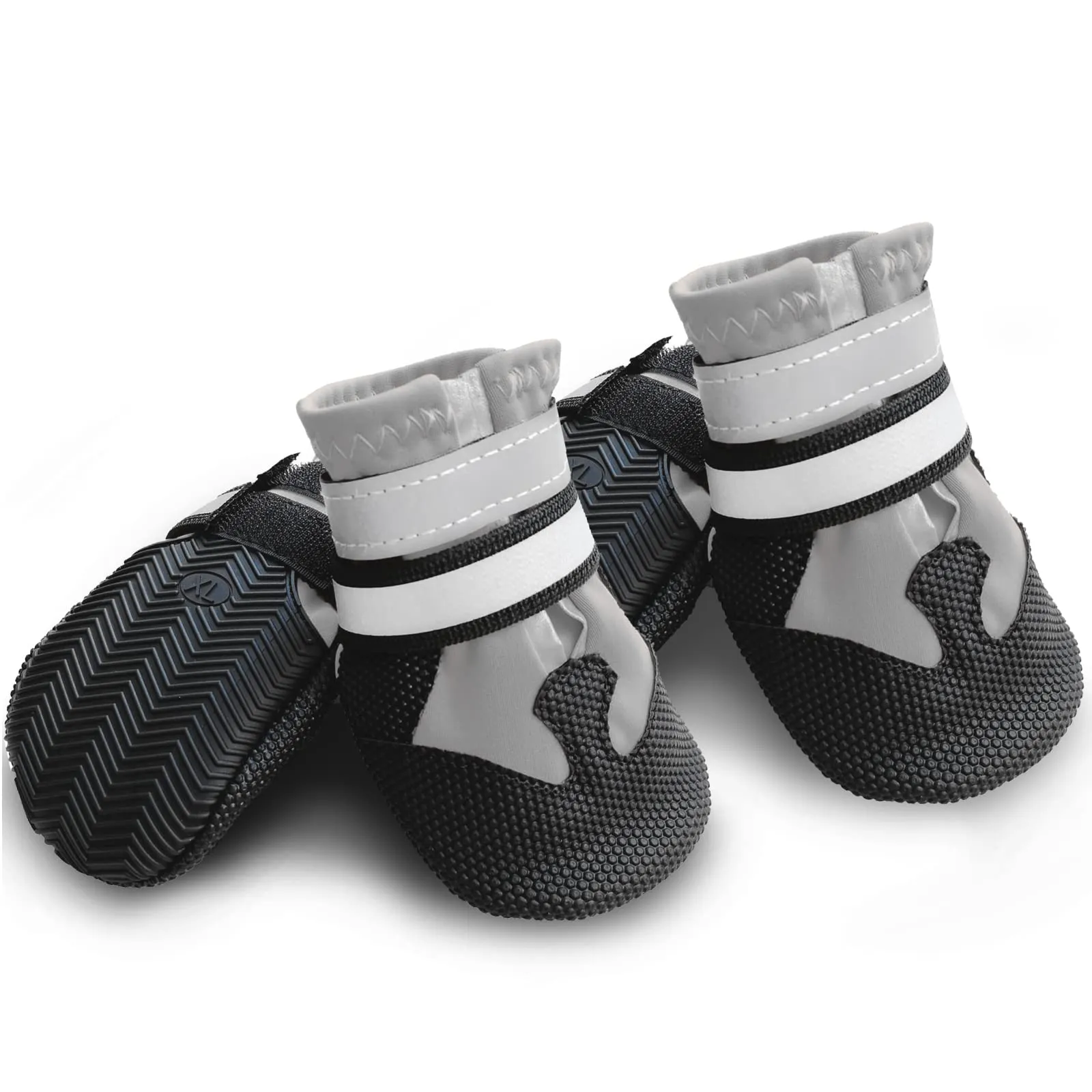 NeuWee scarpe per cani, Set di 4 Stivali per cani impermeabili con cinturini riflettenti, antiscivolo Protezioni per zampe da esterno Scarpe per cani di taglia piccola, media e Grande(XXL, Grigio) - immagine 7