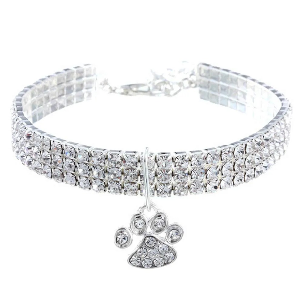 RayMinsino Collare per Animali con Diamanti, Regolabile, Collana di Cristallo con Diamanti, Pendente a Forma di Cuore e Zampa, Gioiello per Gatti e Cani - immagine 1