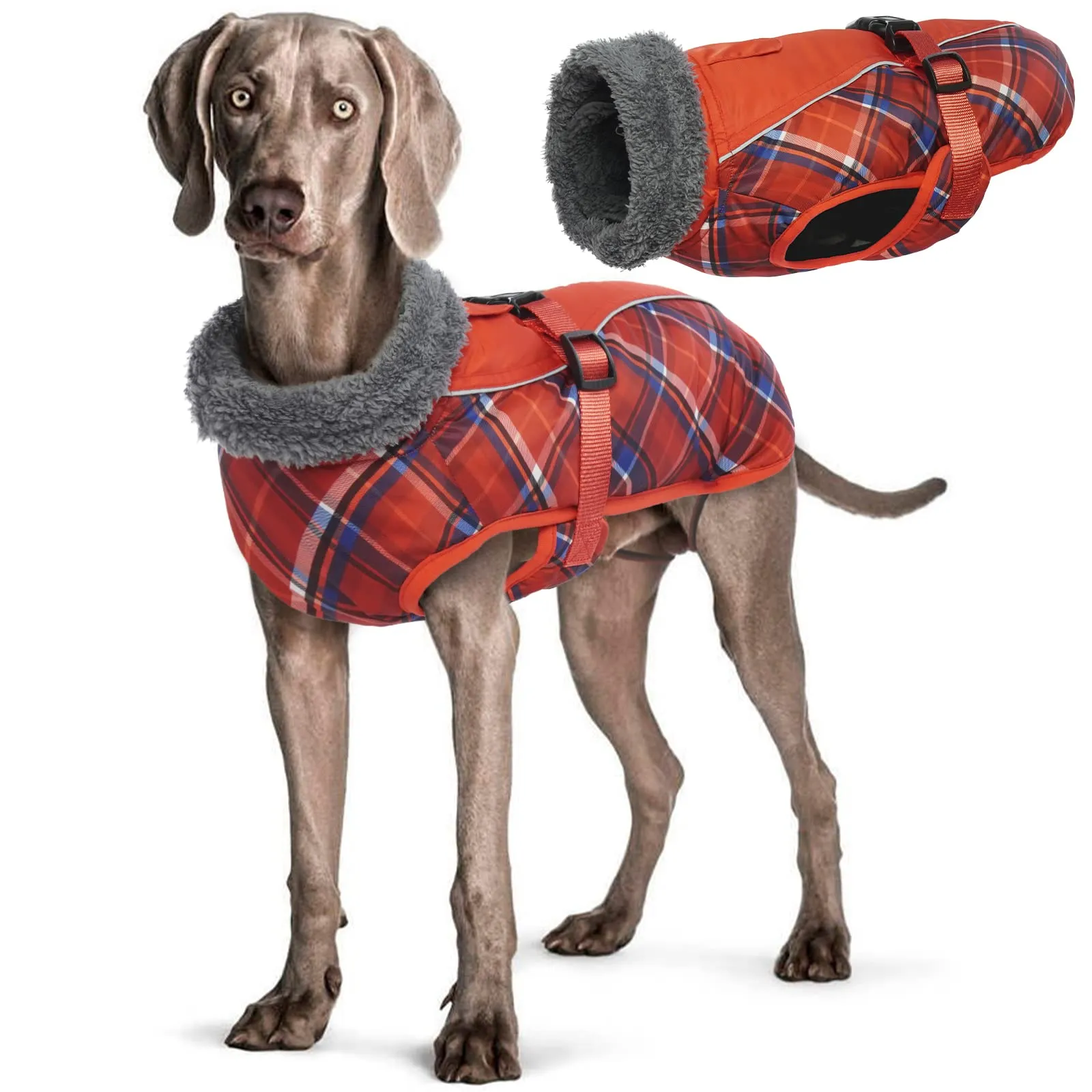 Hjyokuso Cappotto per cani impermeabile Giacca invernale calda, Giacca per cani antivento Abbigliamento per cani Completo per cani di taglia piccola di taglia media Con Striscia Riflettente - immagine 1