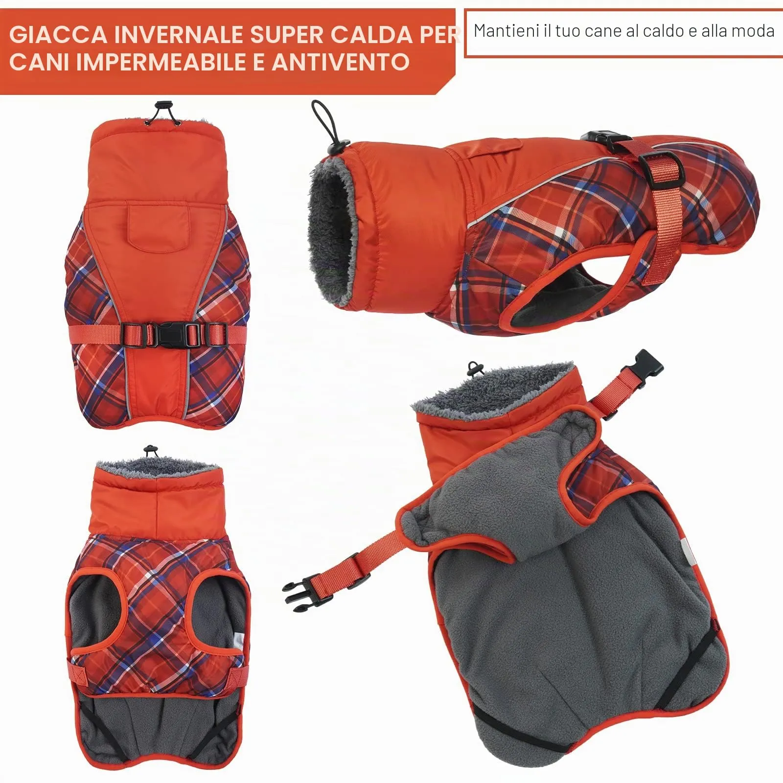 Hjyokuso Cappotto per cani impermeabile Giacca invernale calda, Giacca per cani antivento Abbigliamento per cani Completo per cani di taglia piccola di taglia media Con Striscia Riflettente - immagine 4