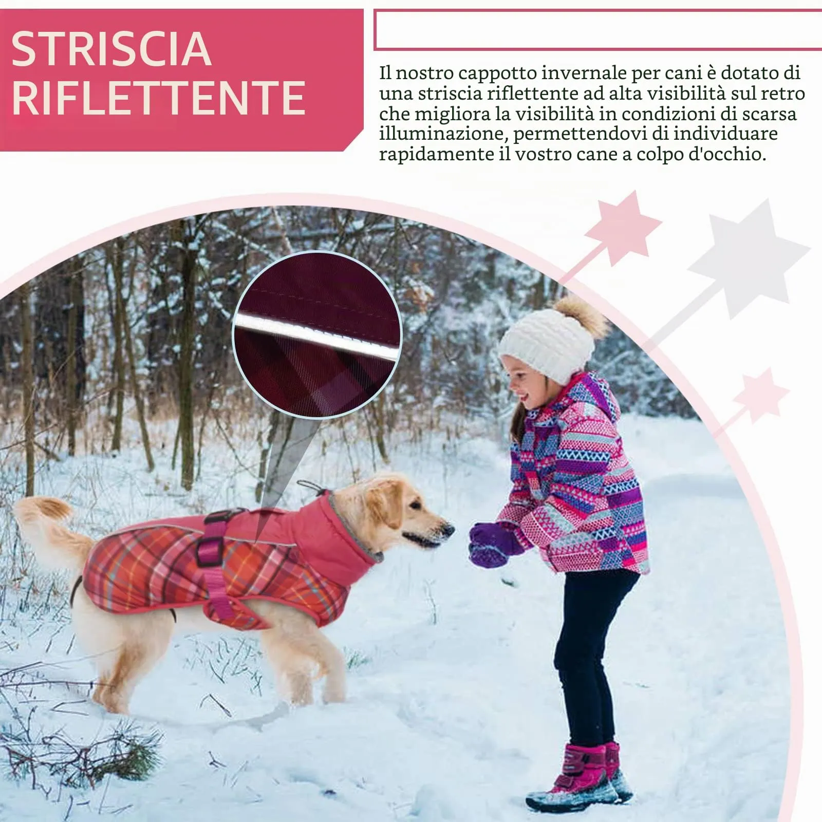 Hjyokuso Cappotto per cani impermeabile Giacca invernale calda, Giacca per cani antivento Abbigliamento per cani Completo per cani di taglia piccola di taglia media Con Striscia Riflettente - immagine 5