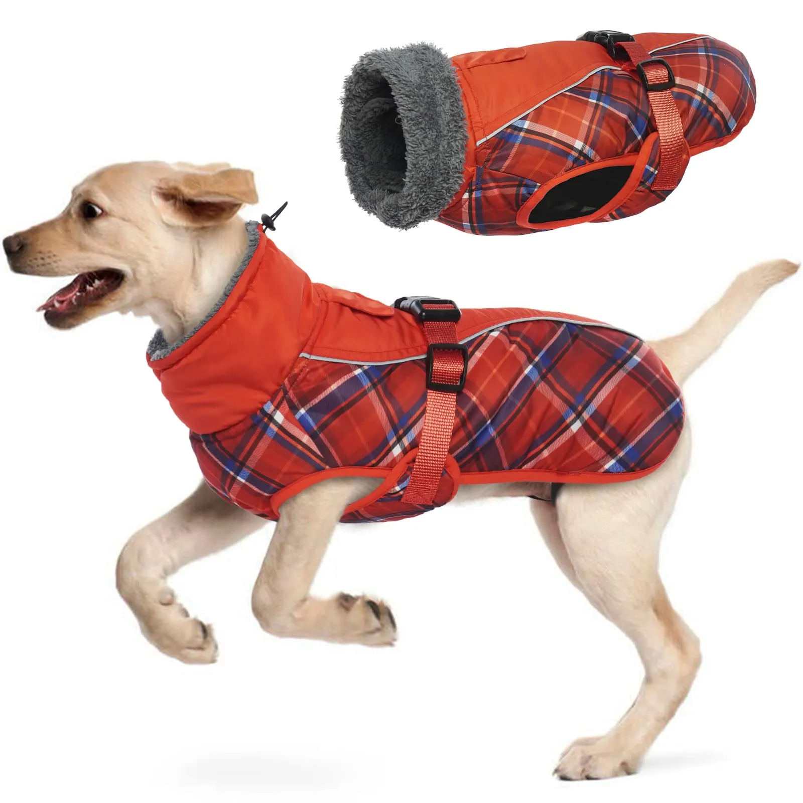 Hjyokuso Cappotto per cani impermeabile Giacca invernale calda, Giacca per cani antivento Abbigliamento per cani Completo per cani di taglia piccola di taglia media Con Striscia Riflettente - immagine 1
