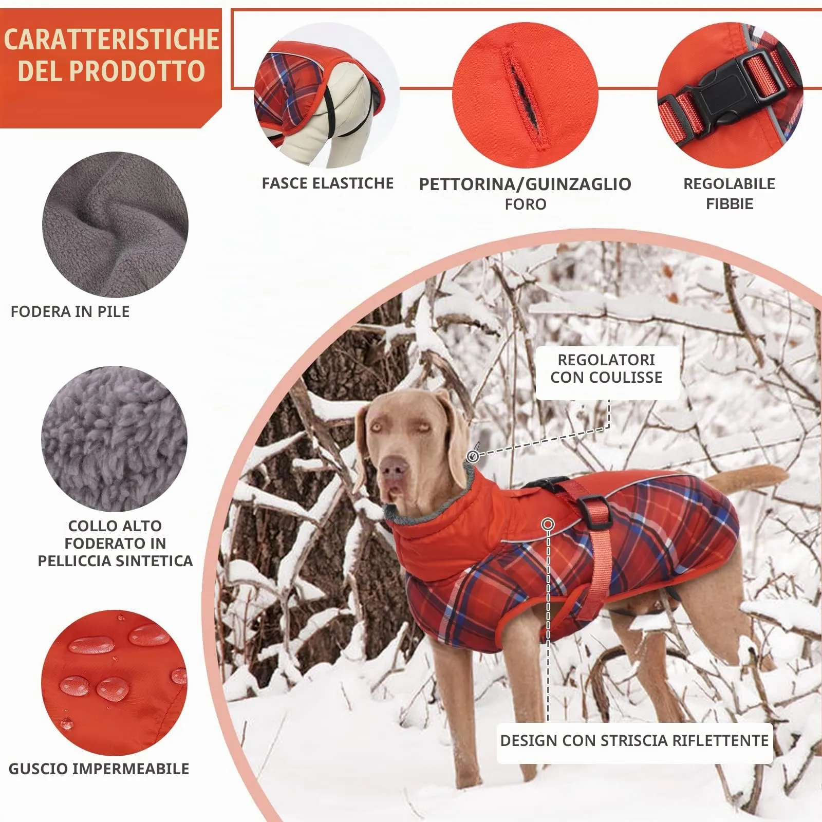Hjyokuso Cappotto per cani impermeabile Giacca invernale calda, Giacca per cani antivento Abbigliamento per cani Completo per cani di taglia piccola di taglia media Con Striscia Riflettente - immagine 3