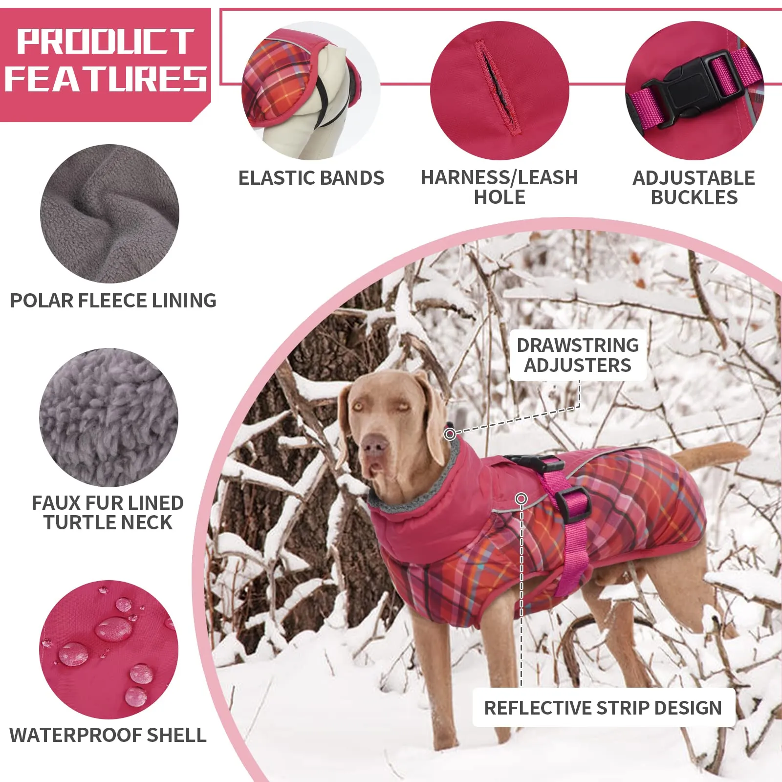 Hjyokuso Cappotto per cani impermeabile Giacca invernale calda, Giacca per cani antivento Abbigliamento per cani Completo per cani di taglia piccola di taglia media Con Striscia Riflettente - immagine 3
