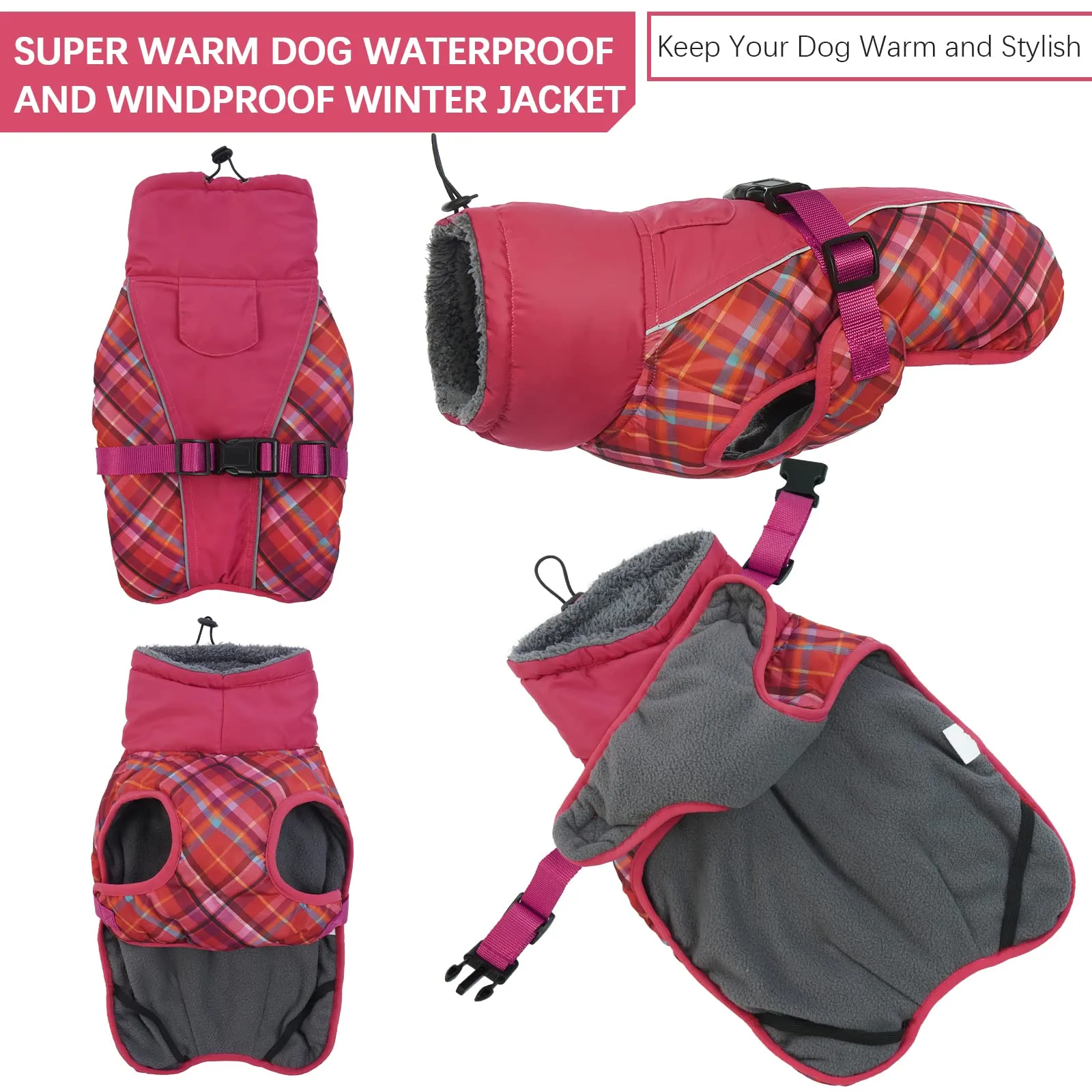 Hjyokuso Cappotto per cani impermeabile Giacca invernale calda, Giacca per cani antivento Abbigliamento per cani Completo per cani di taglia piccola di taglia media Con Striscia Riflettente - immagine 4