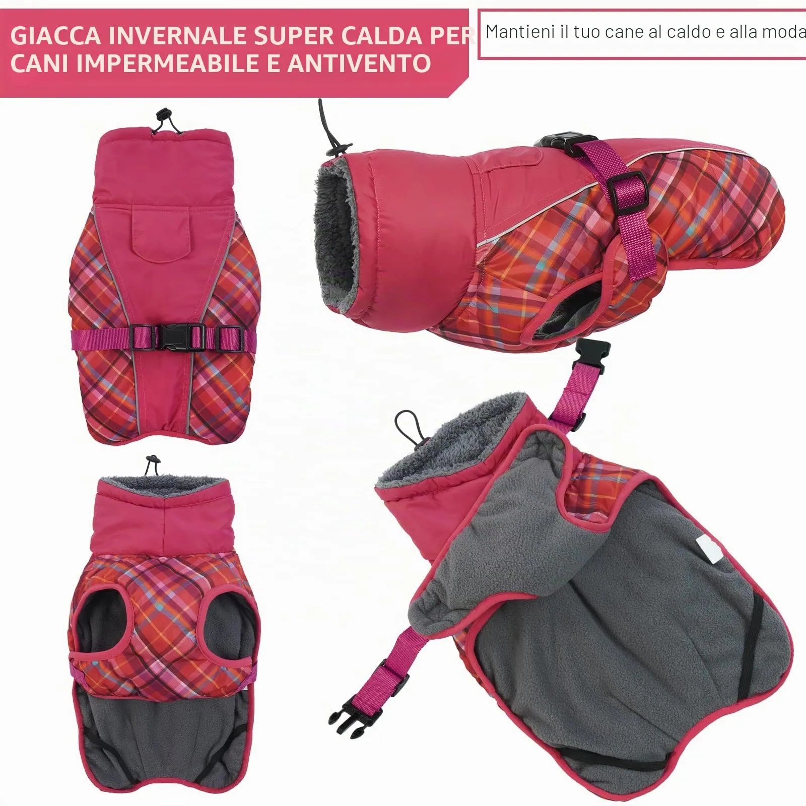 Hjyokuso Cappotto per Cani Impermeabile - Giacca Invernale Calda Antivento Con Striscia Riflettente - Abbigliamento per Taglia Piccola e Media - immagine 4