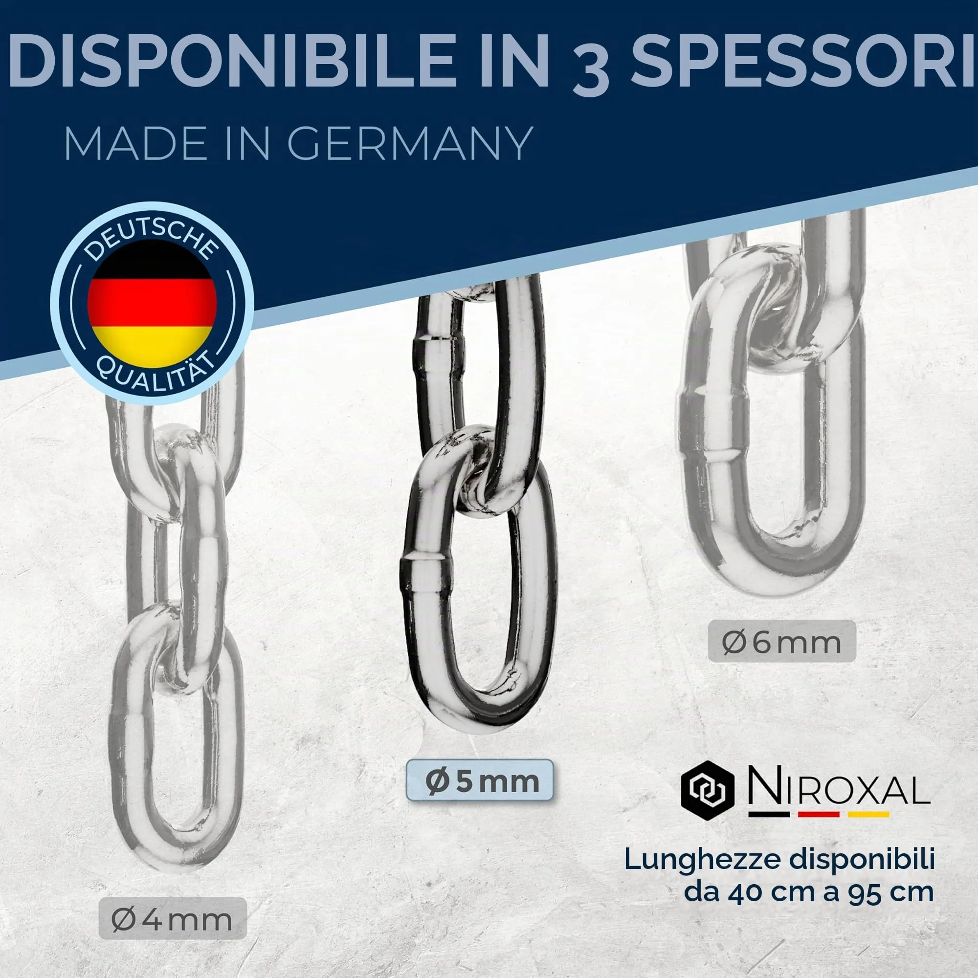 Collare cane acciaio inox A4 V4A Ø5 mm – lunghezza totale 50 cm – con moschettone – maglia corta per controllo preciso – per circonferenza collo 38–43 cm - immagine 4